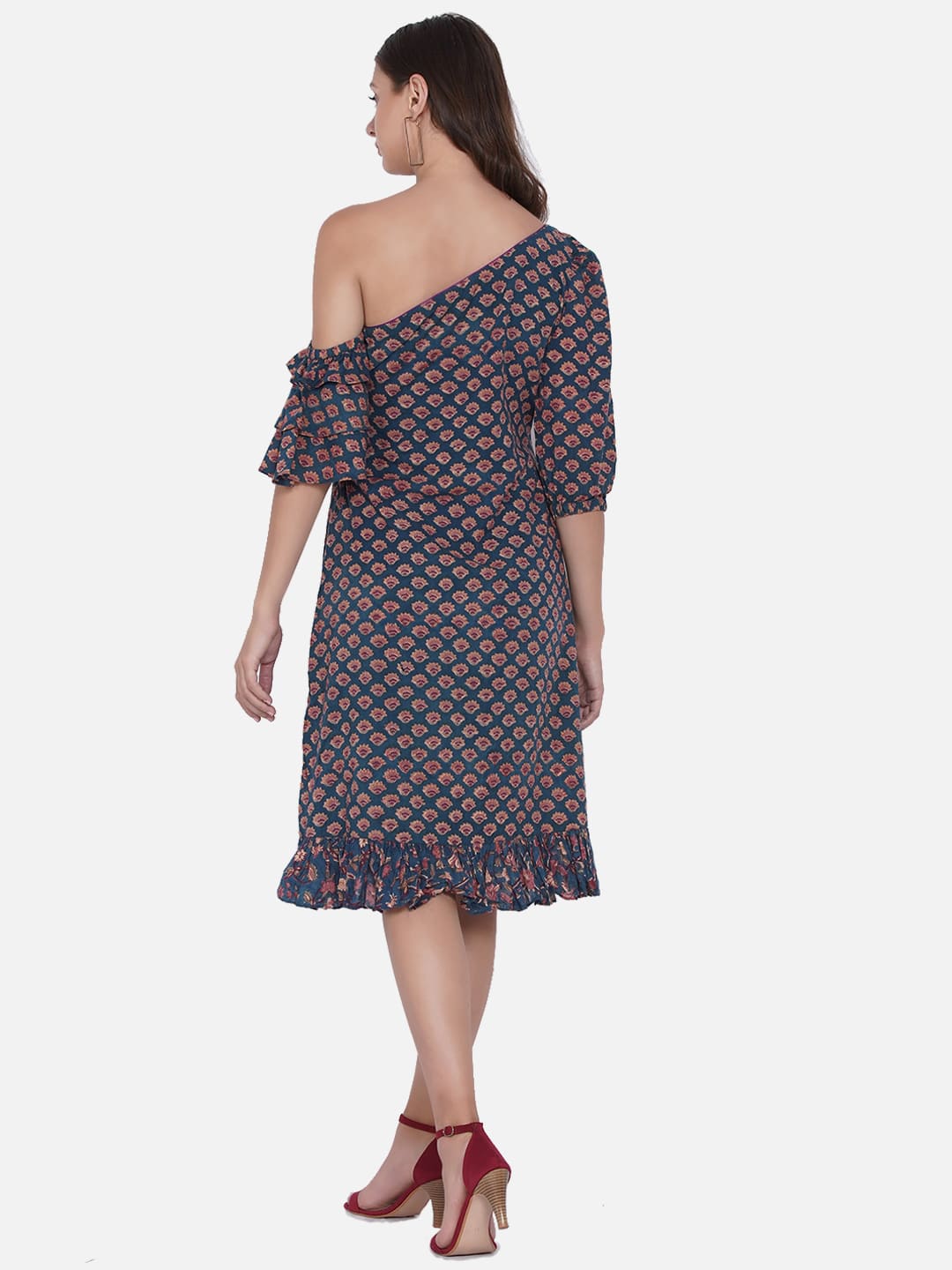 Sea Green Sanganeri Handblock printed Two Sleeves Dress