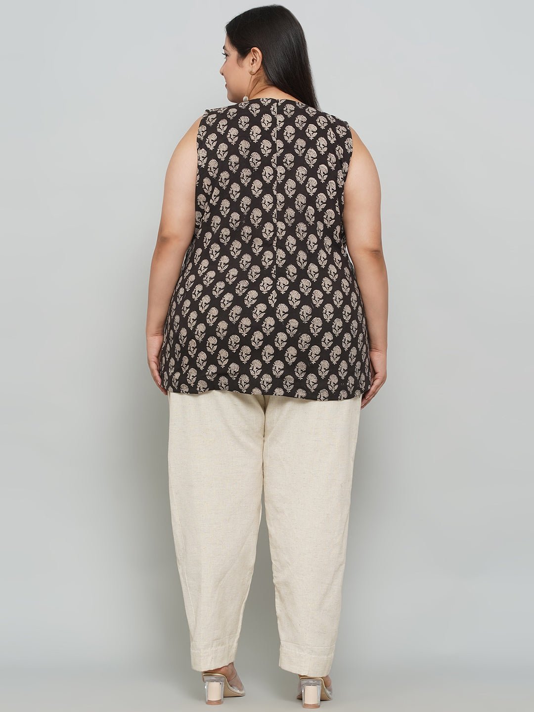 Black and Off White Bagru Co-ord Set -Clothing