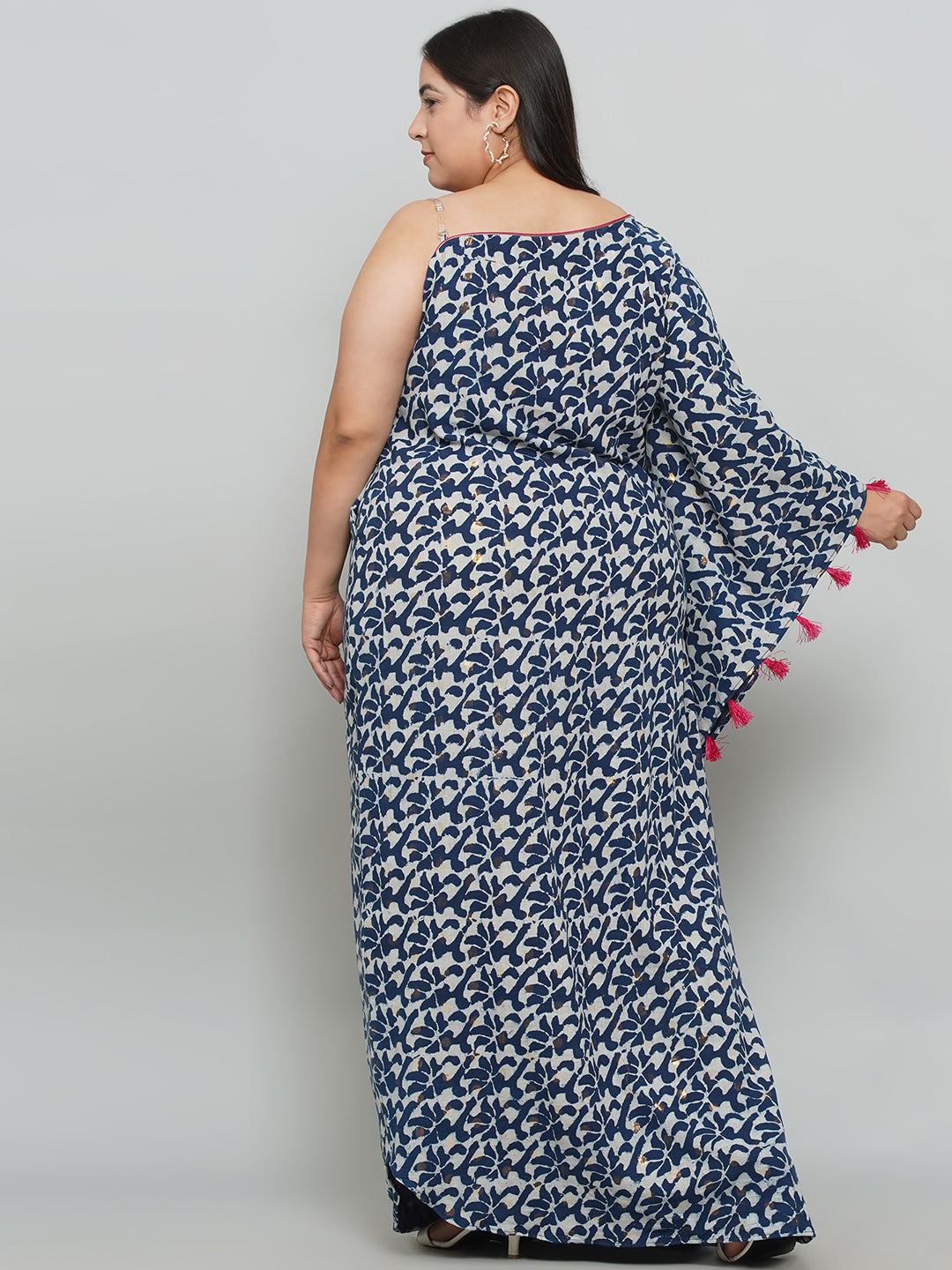 Indigo Handblock printed One Shoulder Kaftan Maxi Dress