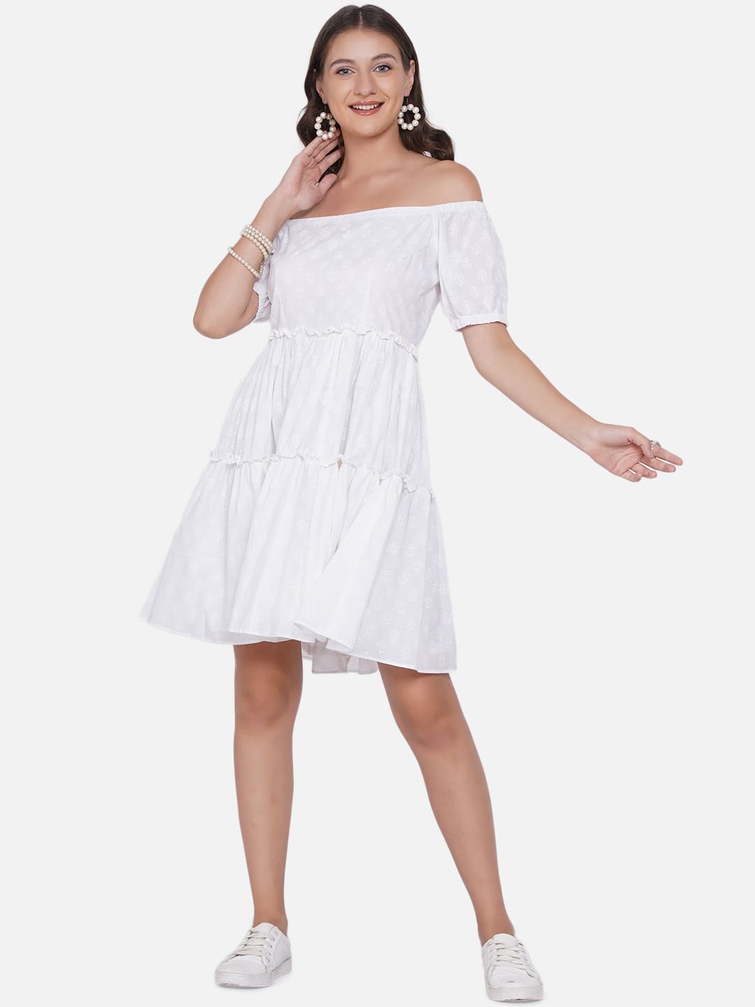 White Sanganeri Hand Block Printed Cotton Dress