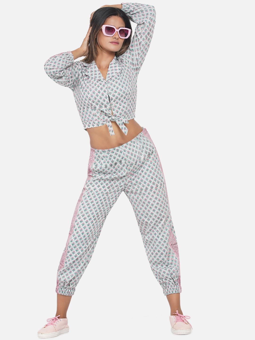 Blue Sanganeri Knot Shirt Joggers -