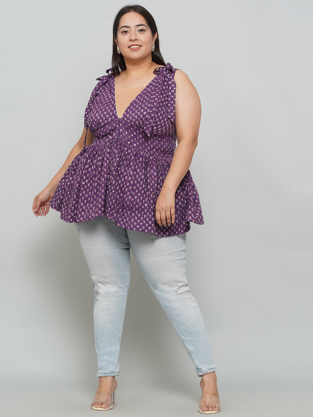 Purple Sanganeri Handblock Printed Cotton Top