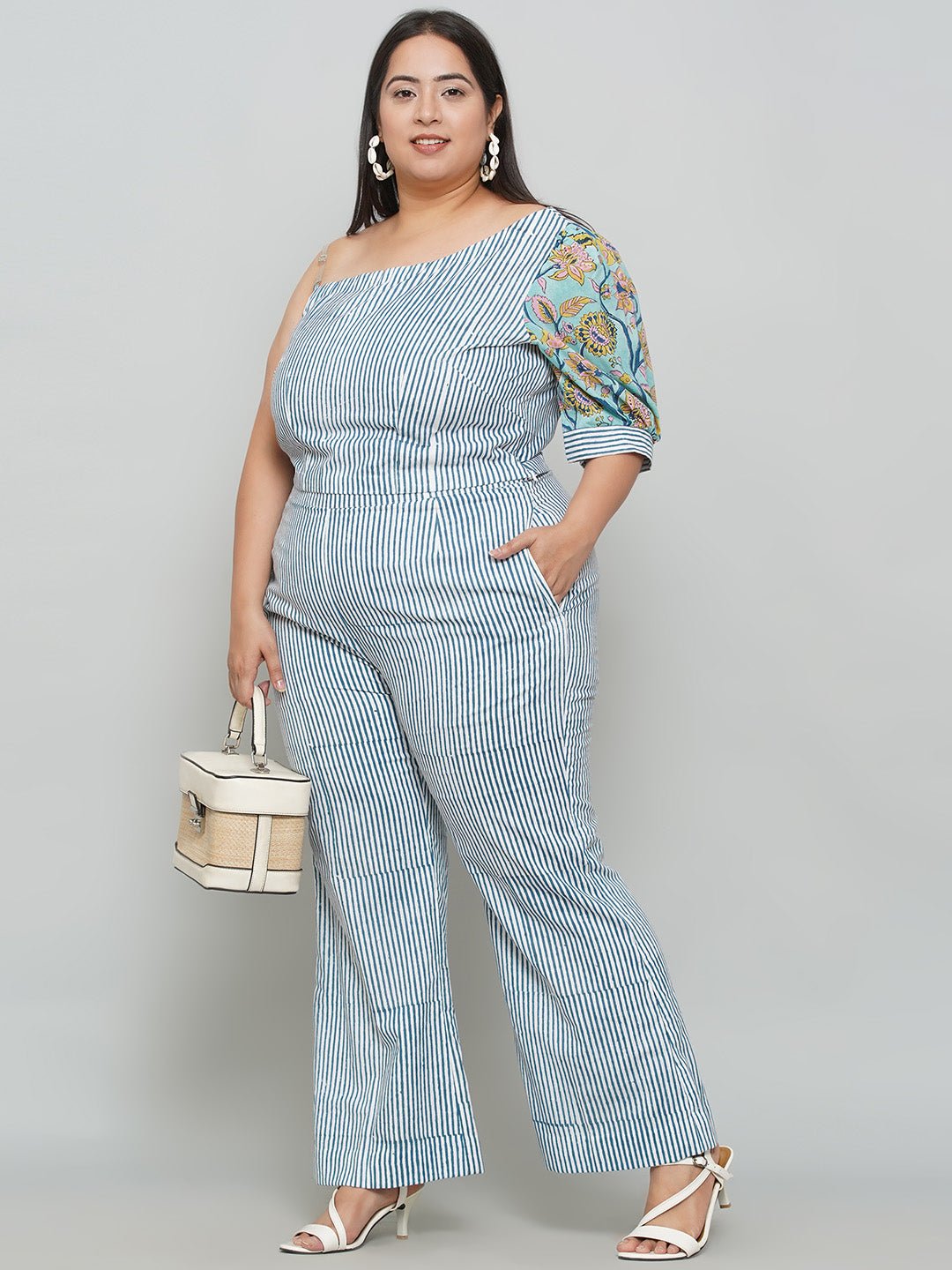 Blue Stripe Sanganeri Sleeves Co-ord -Clothing