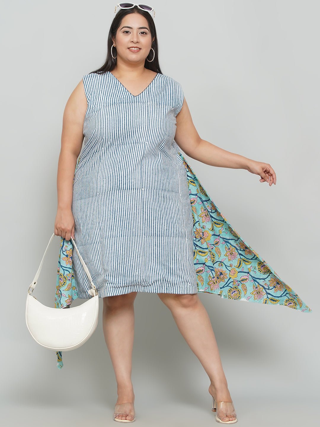 Blue Stripe with Sanganeri Drape -Clothing