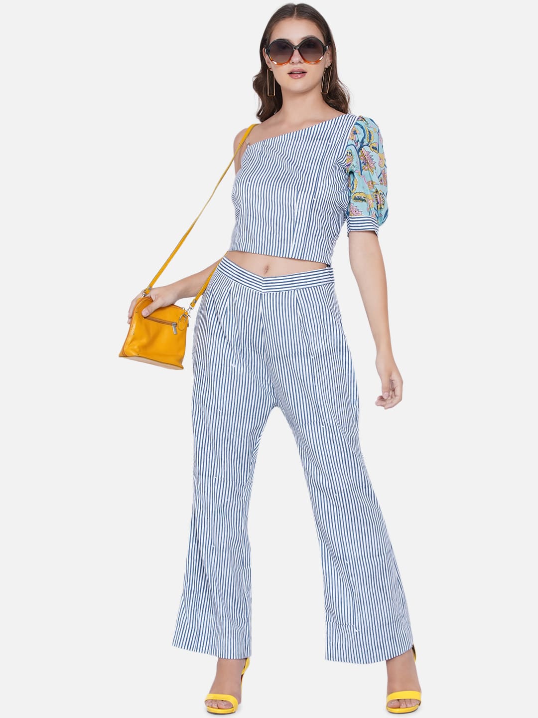 Blue Stripe Sanganeri Sleeves Co-ord
