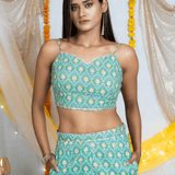 Blue Sanganeri Handblock Printed Top and Sharara Set