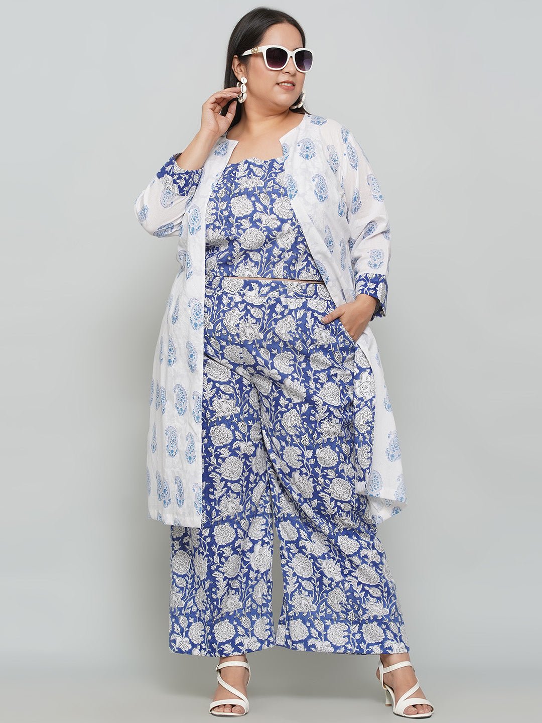 Blue Sanganeri 3 Piece Set -Clothing