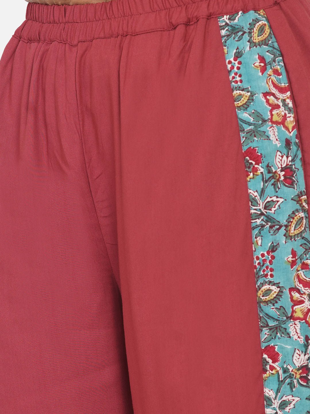 Red Jogger style co-ord set with Sanganeri Handwork print sleeves -