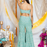 Blue Sanganeri Handblock Printed Top and Sharara Set