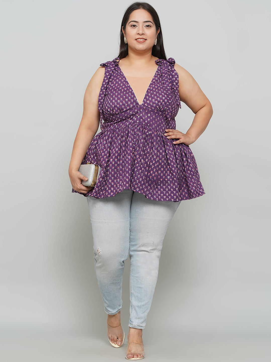 Purple Sanganeri Handblock Printed Cotton Top