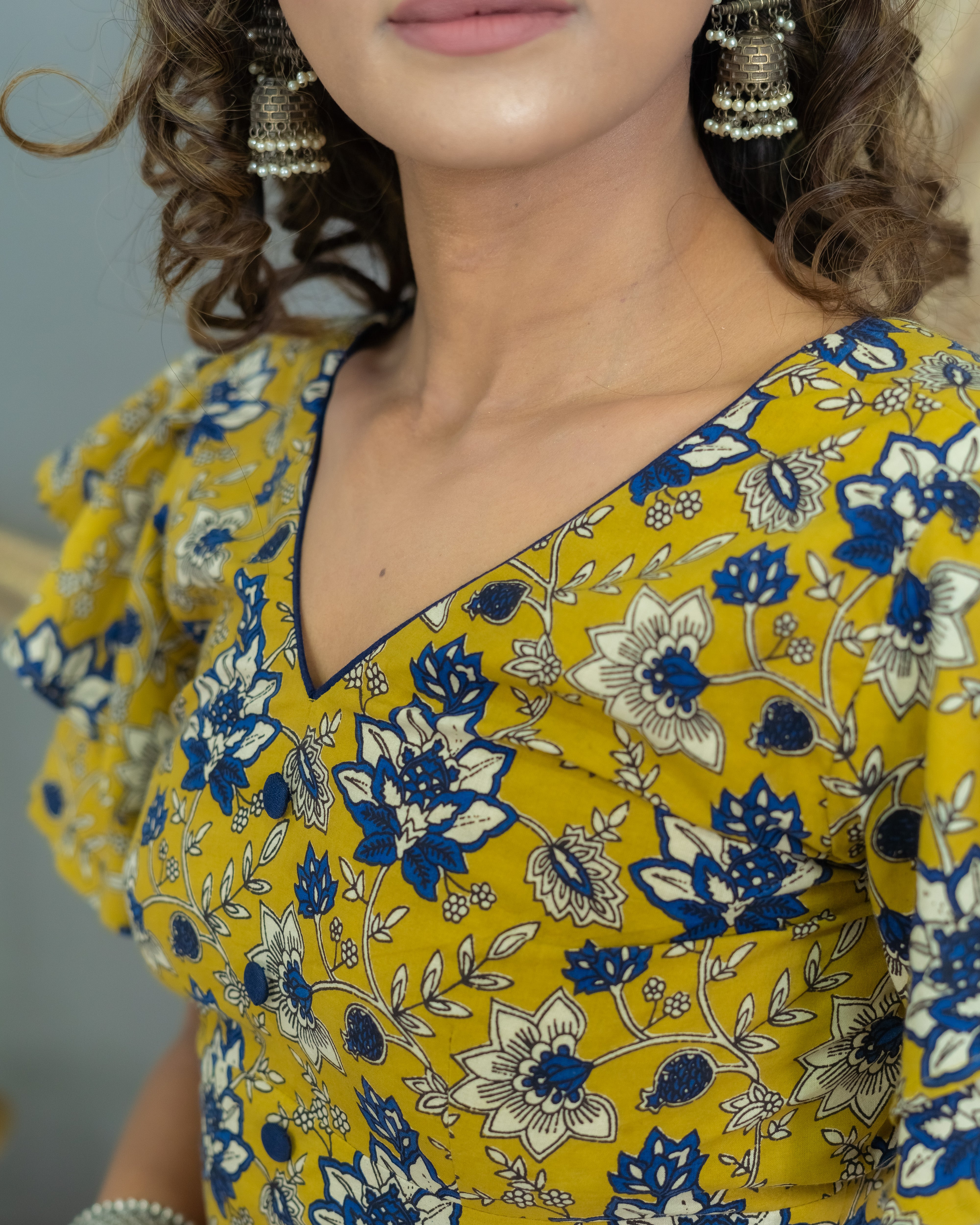Mustard Kalamkari Bagru Handblock Printed cotton CropTop