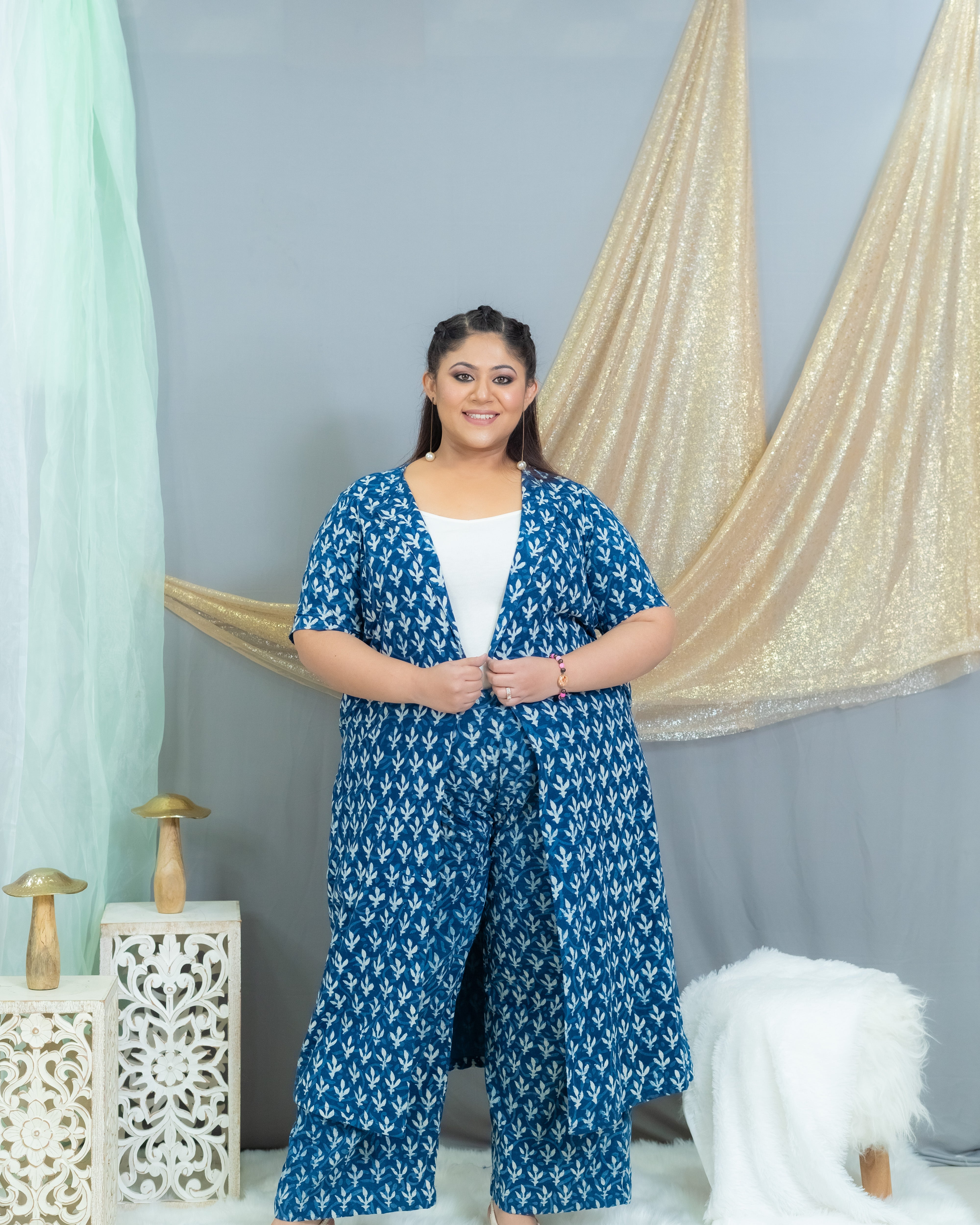 Indigo Cotton shrug and pant set