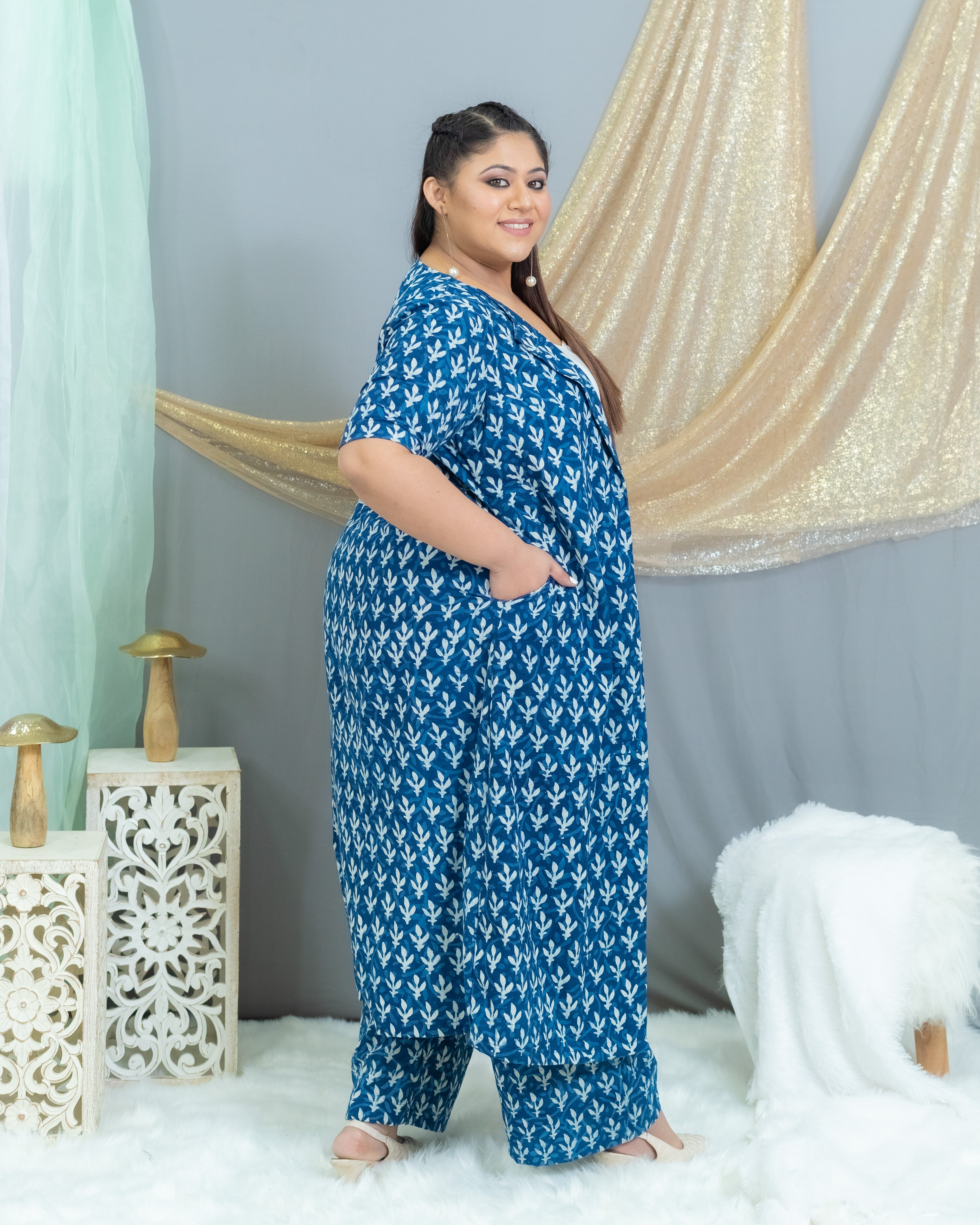 Indigo Cotton shrug and pant set