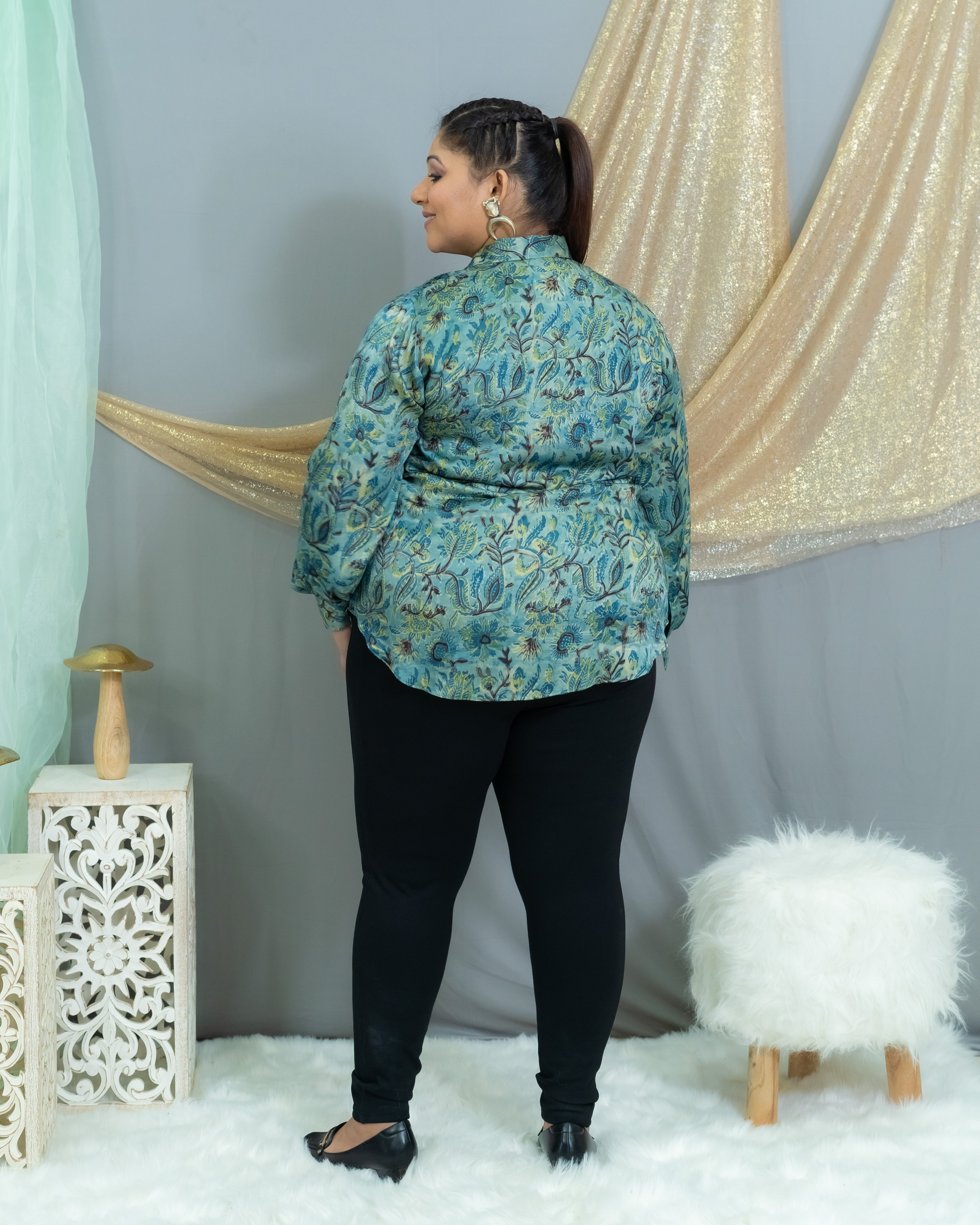 Indigo Vanaspati Handblock Printed Modal Satin Shirt