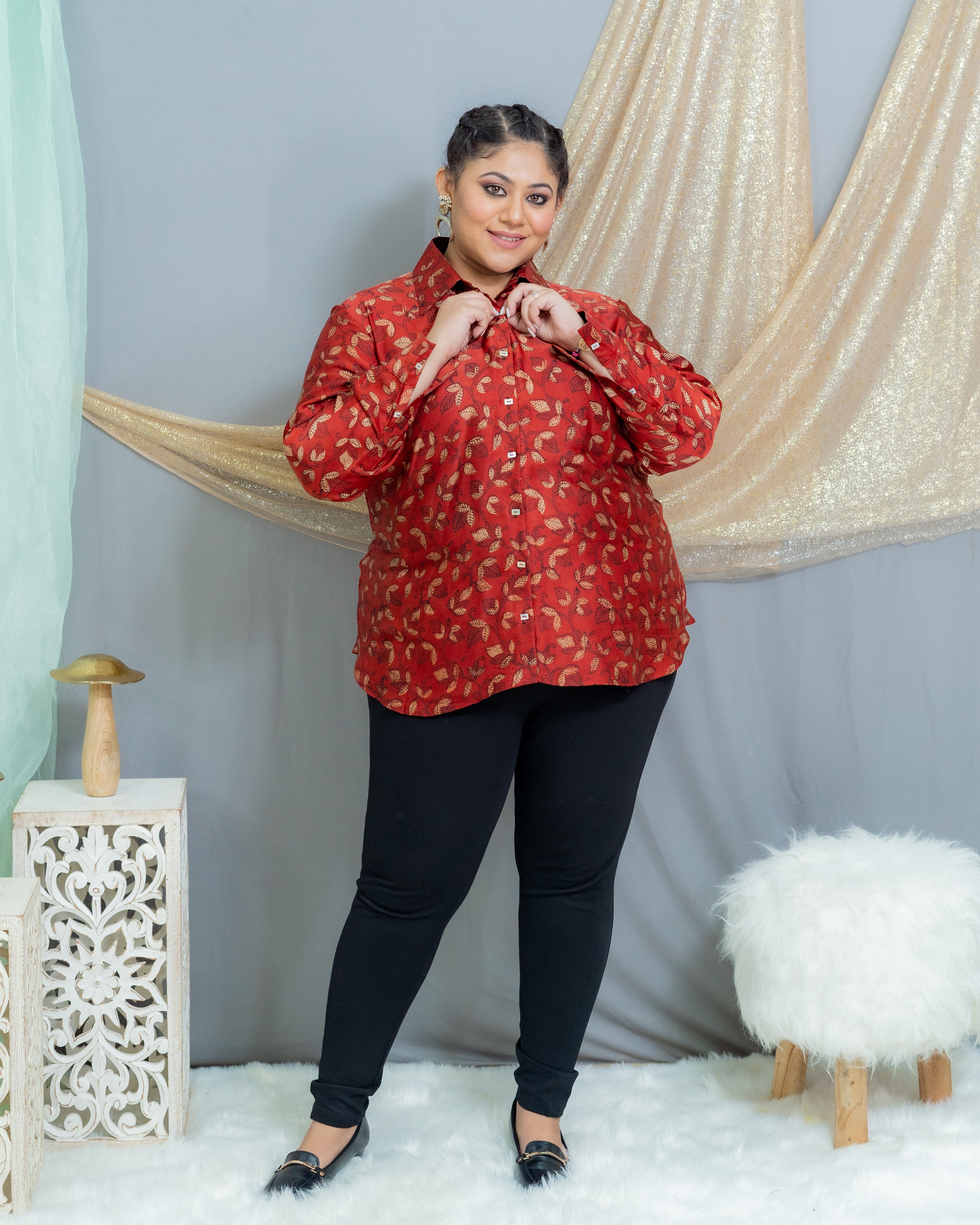 Rred Vanaspati Handblock Printed Modal Satin Shirt