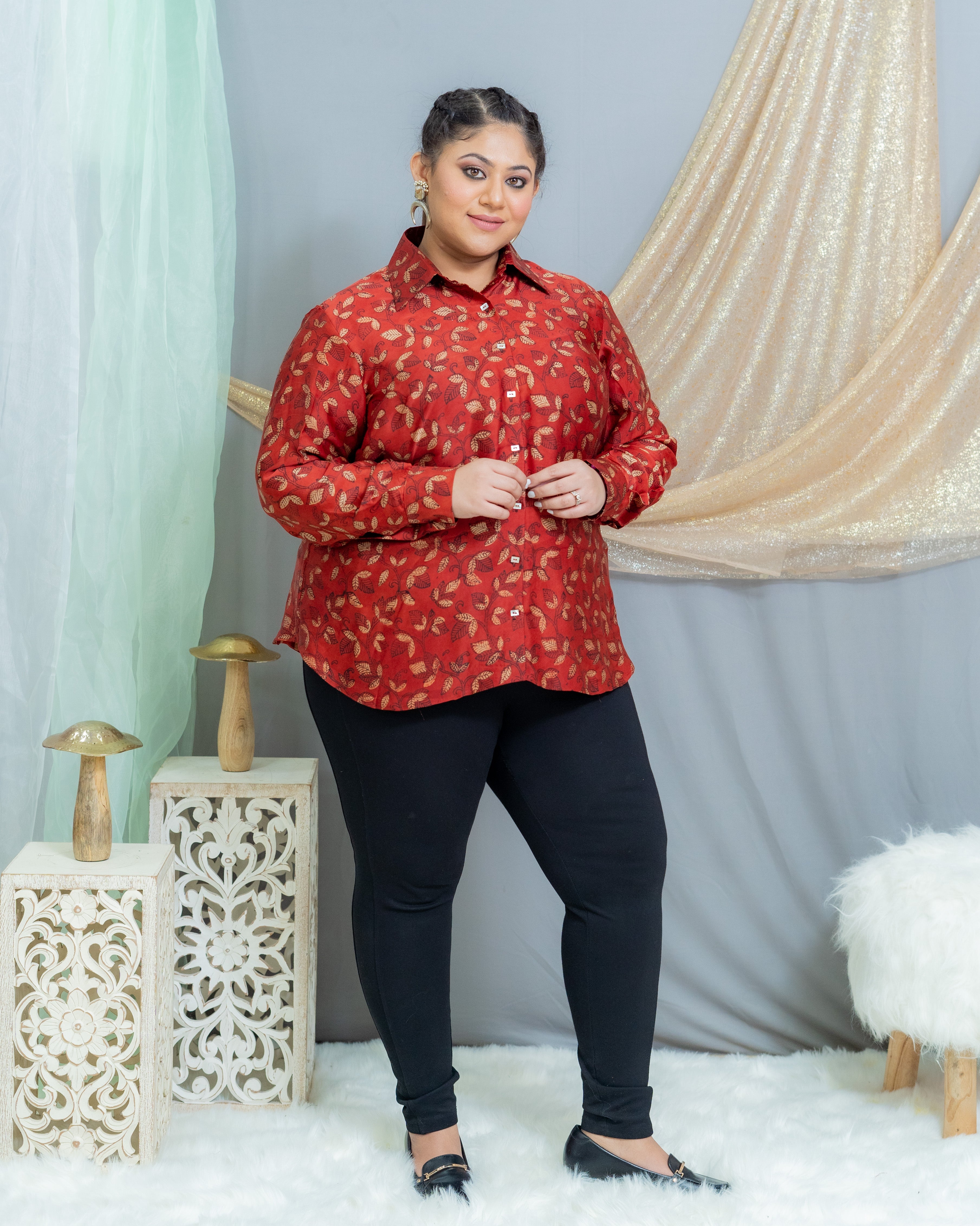 Rred Vanaspati Handblock Printed Modal Satin Shirt