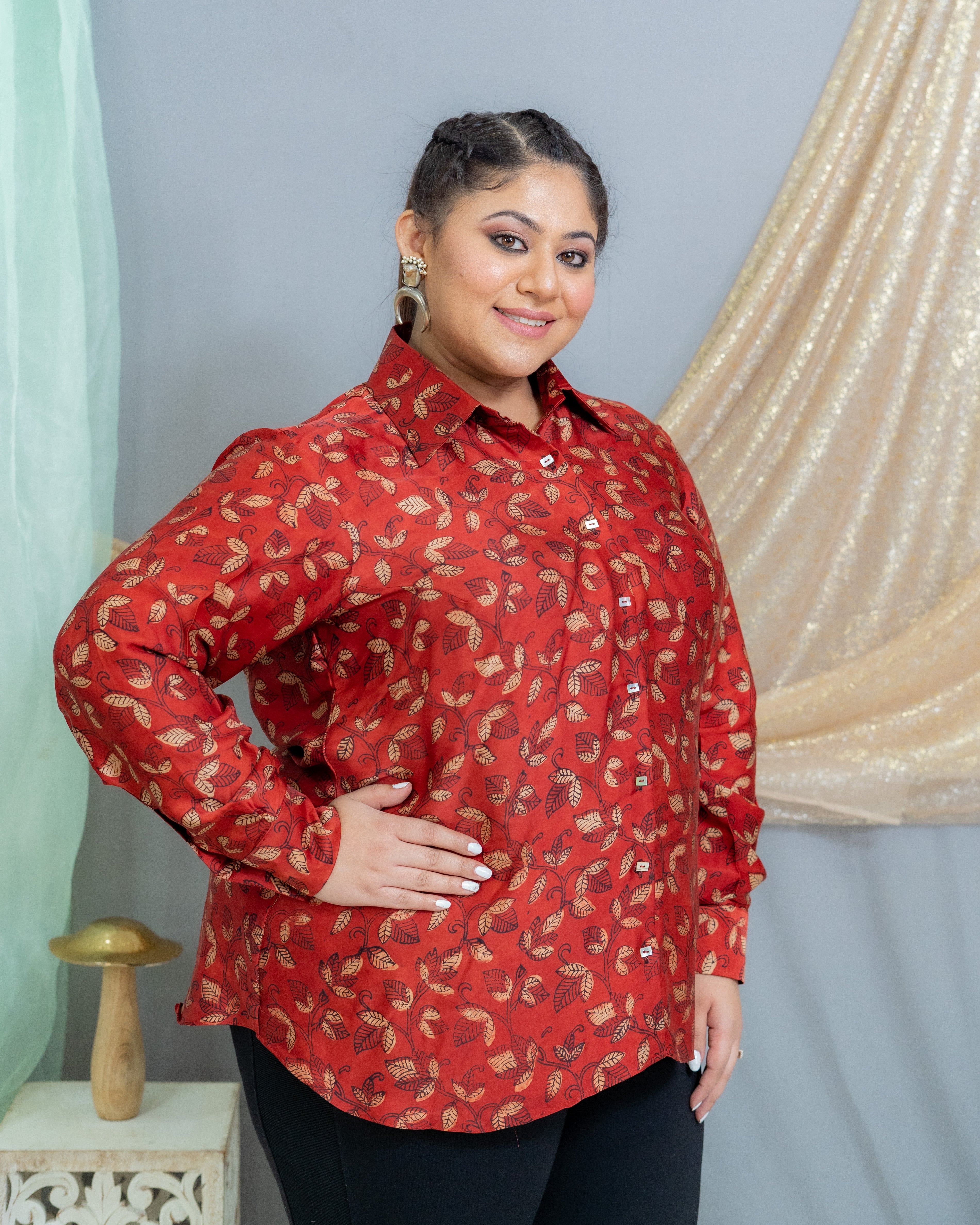Rred Vanaspati Handblock Printed Modal Satin Shirt