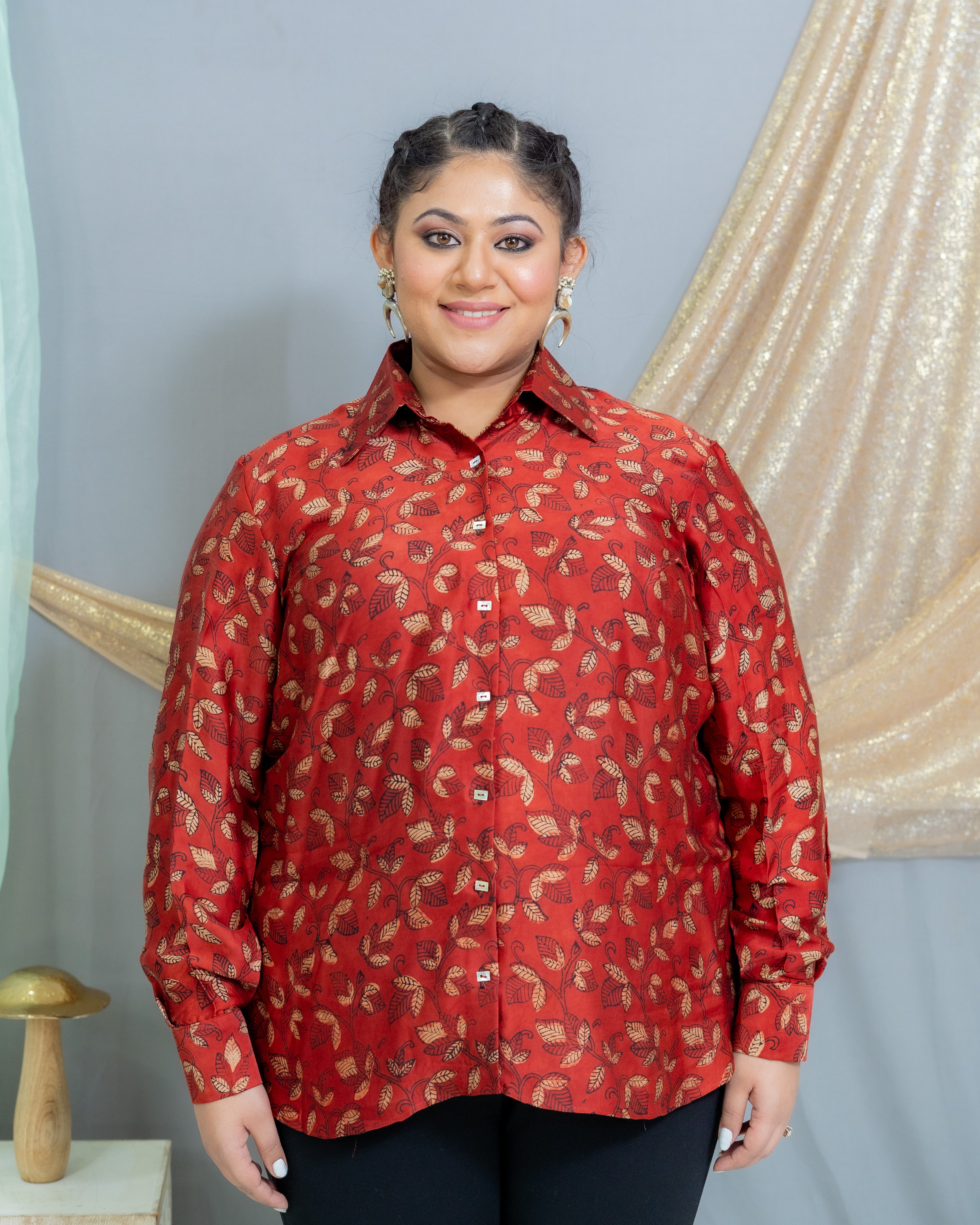 Rred Vanaspati Handblock Printed Modal Satin Shirt