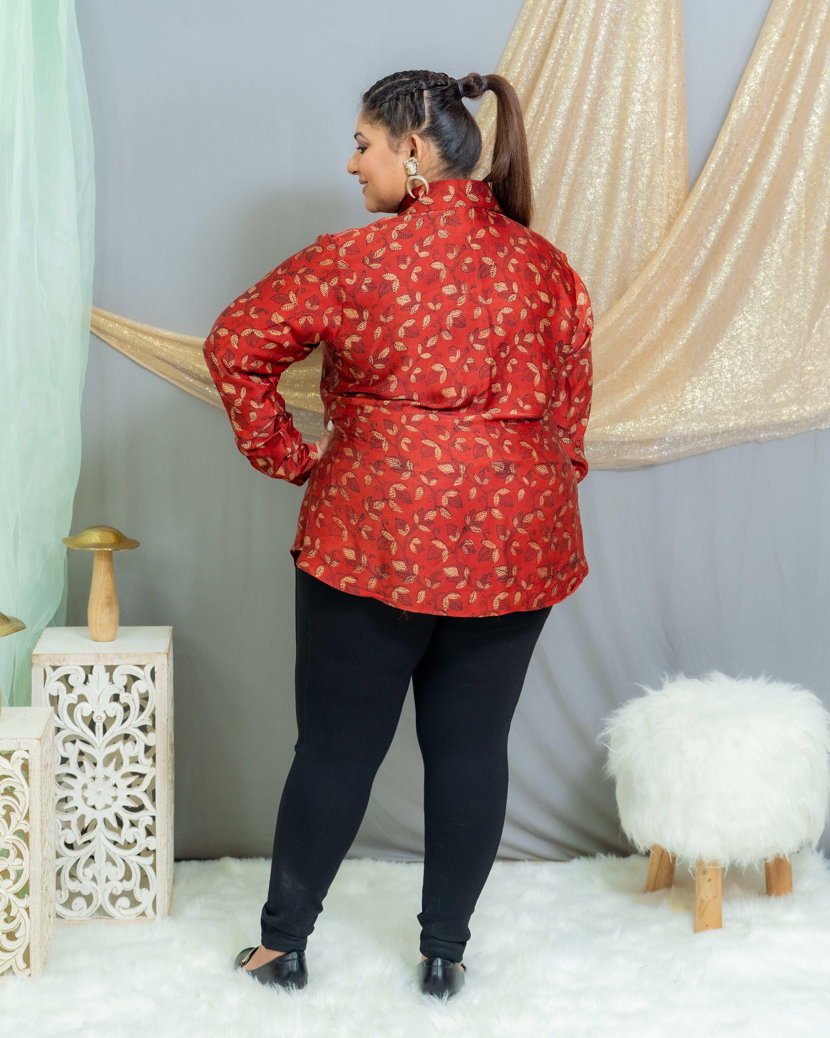 Rred Vanaspati Handblock Printed Modal Satin Shirt