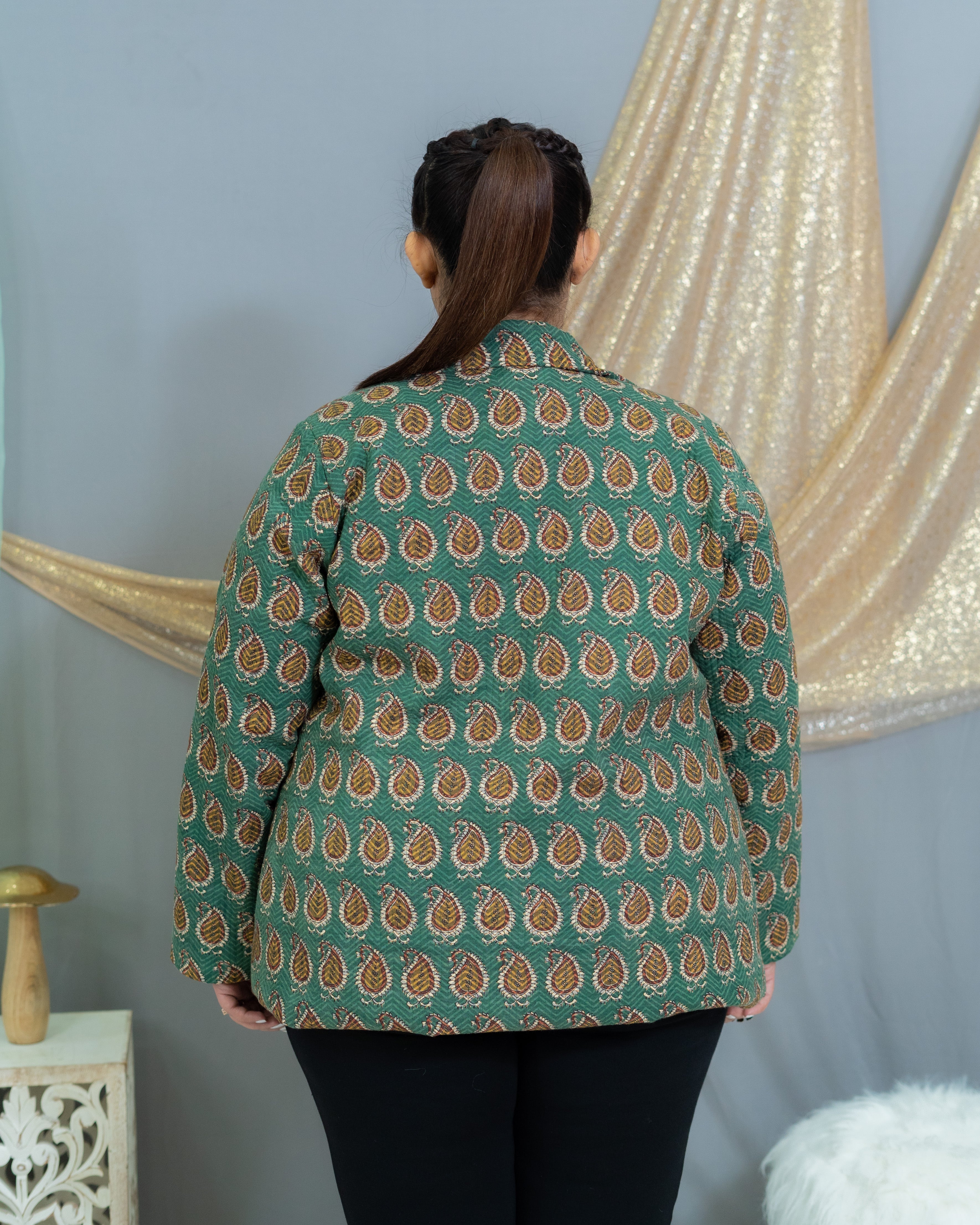 Green Bagru Handblock printed Quilted Blazer