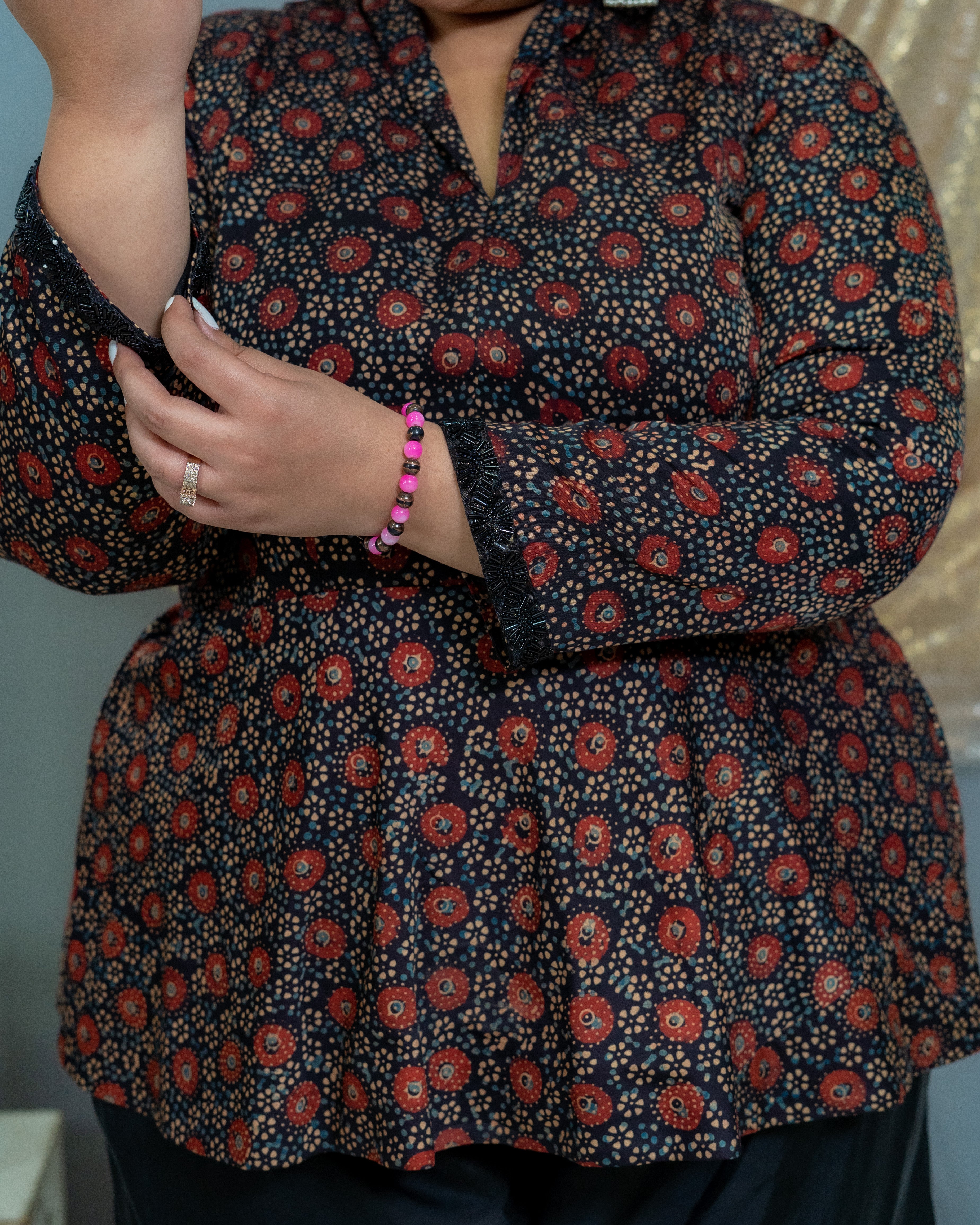 Maroon Ajrakh Handblock Printed Modal Silk peplum Top with  palazzo