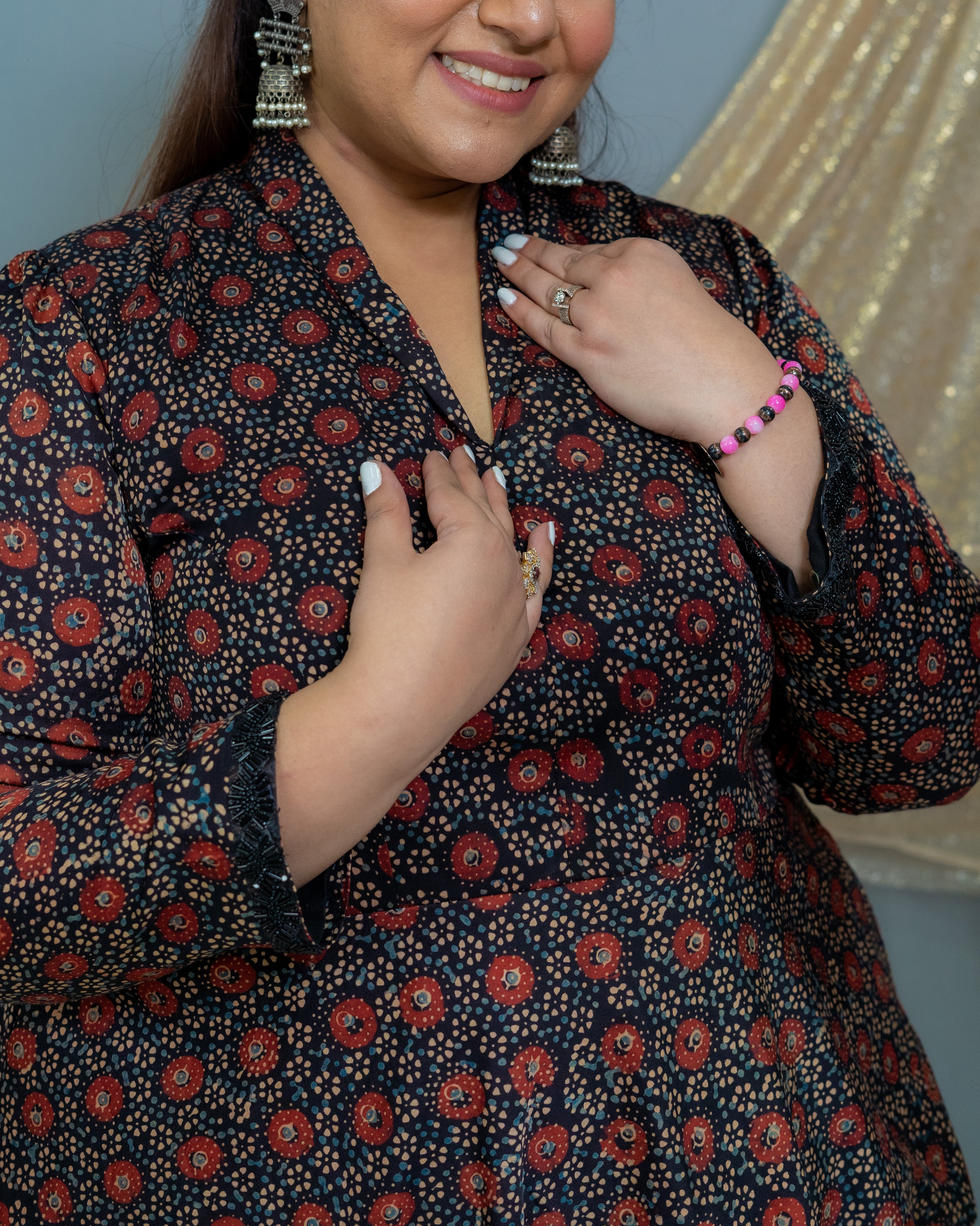 Maroon Ajrakh Handblock Printed Modal Silk peplum Top with  palazzo