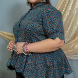 Indigo ajrakh modal silk scallop top with black palazzo set