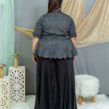 Indigo ajrakh modal silk scallop top with black palazzo set