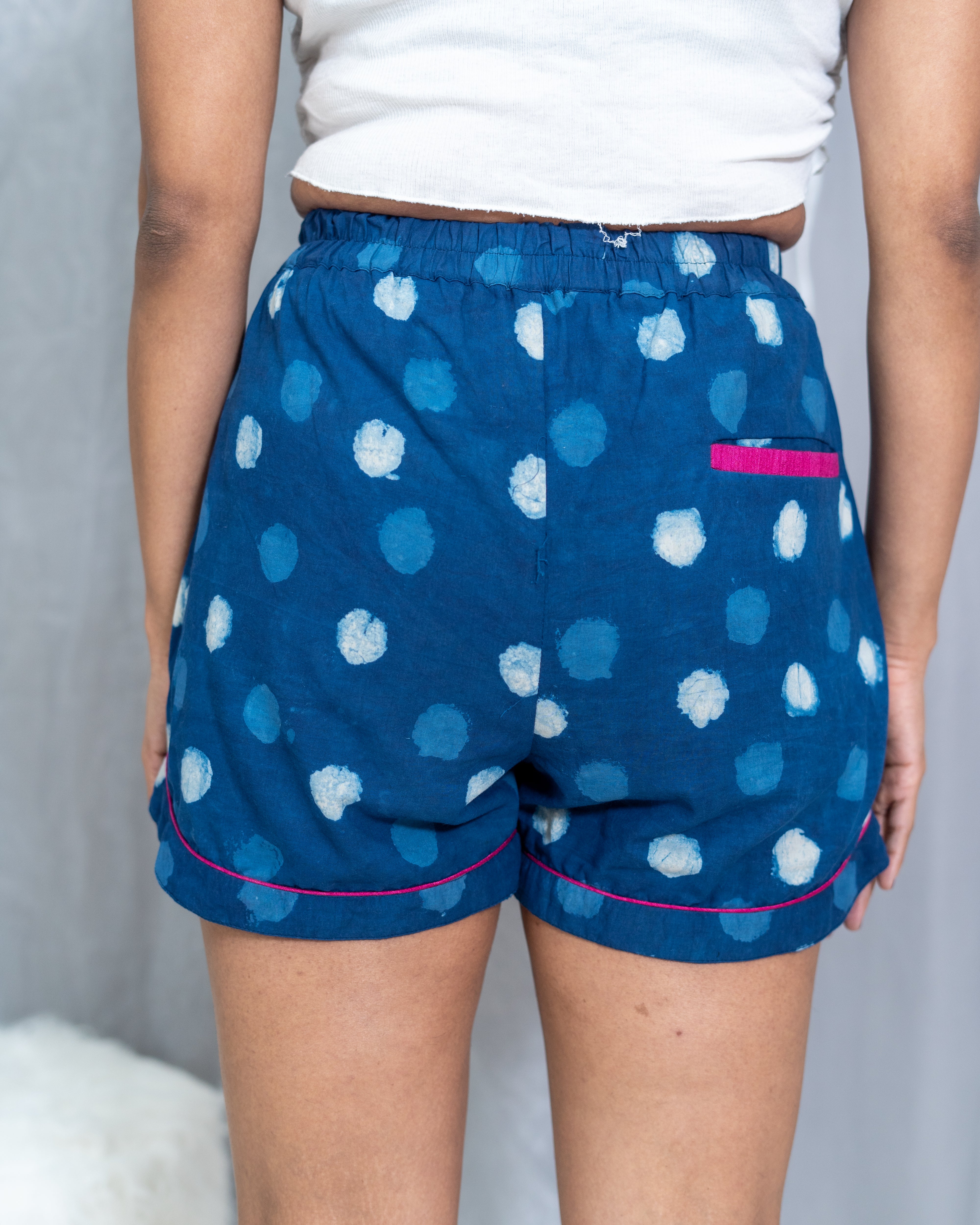 Indigo dabu polka dots cotton shorts