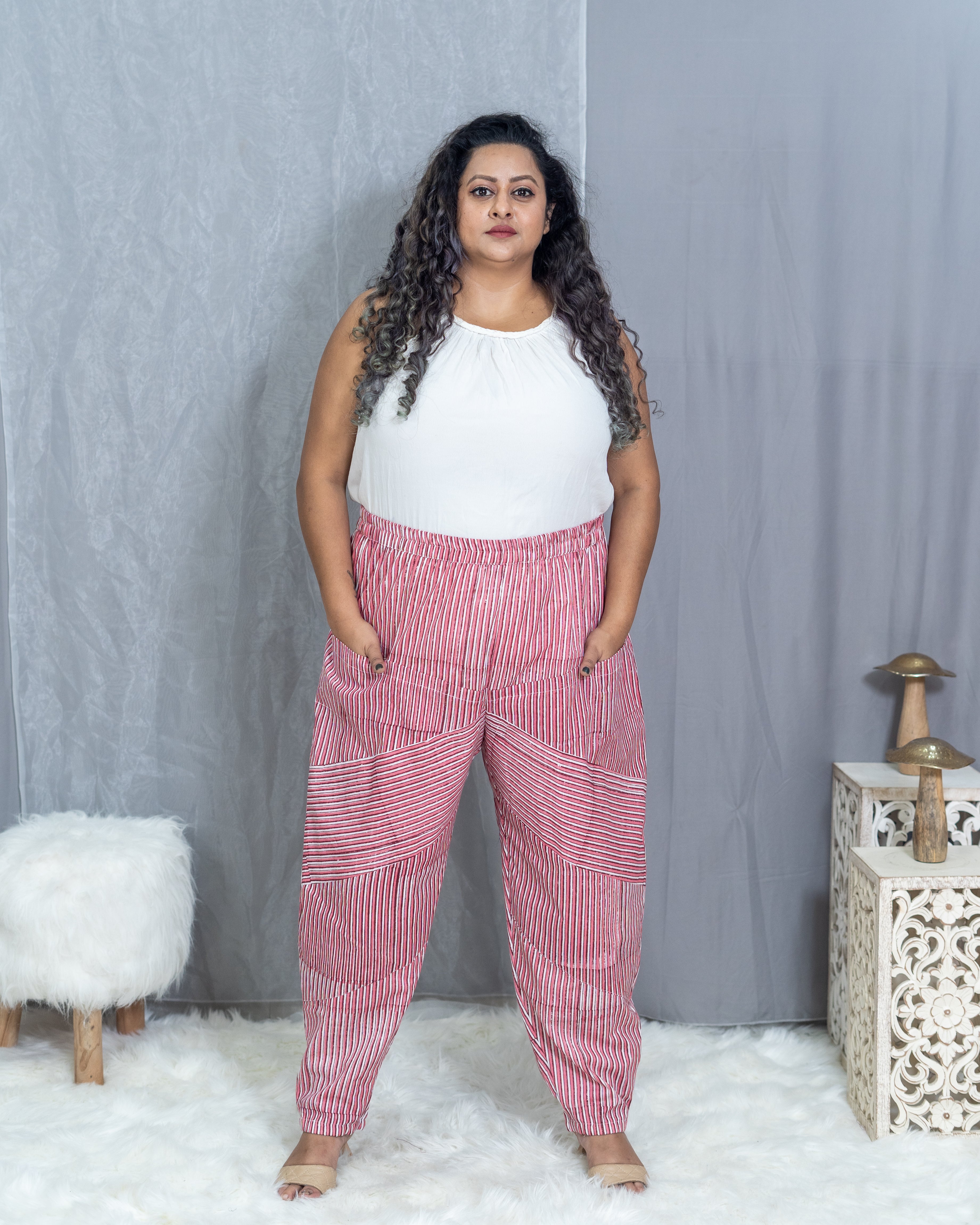 Pink Dabu Handblock Printed Cotton Pants