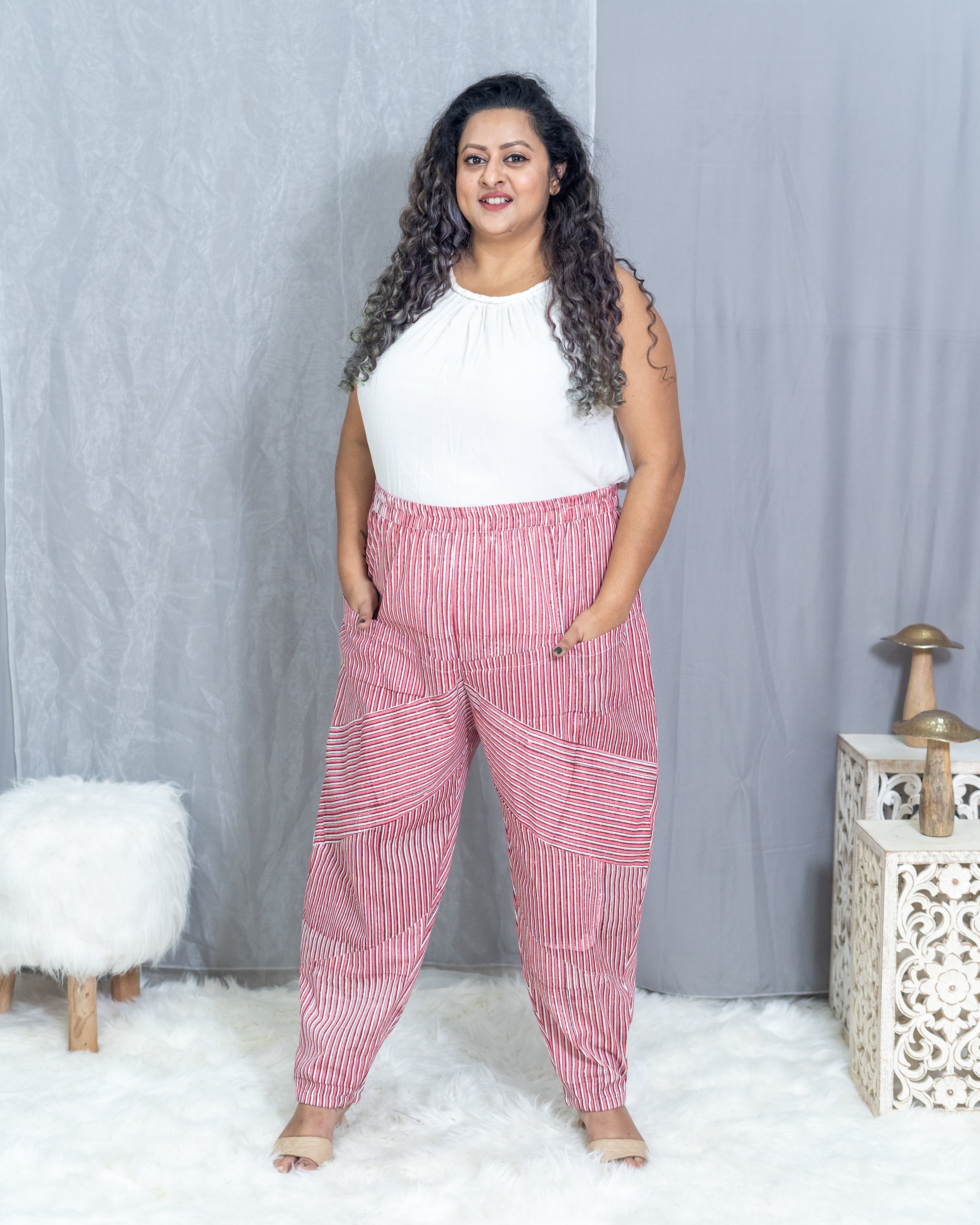 Pink Dabu Handblock Printed Cotton Pants