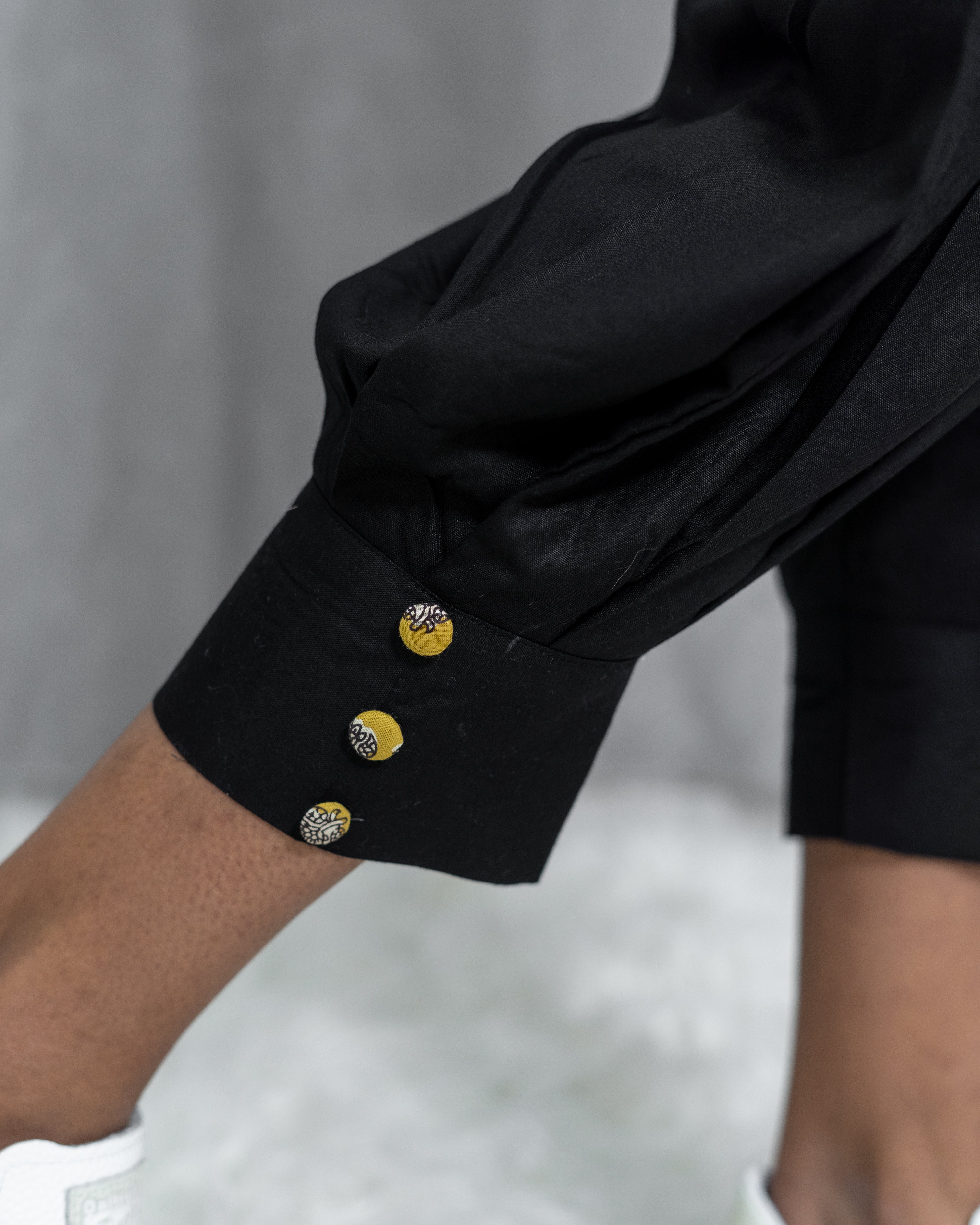 Black Rayon Cotton Pants with Bagru Handblock border