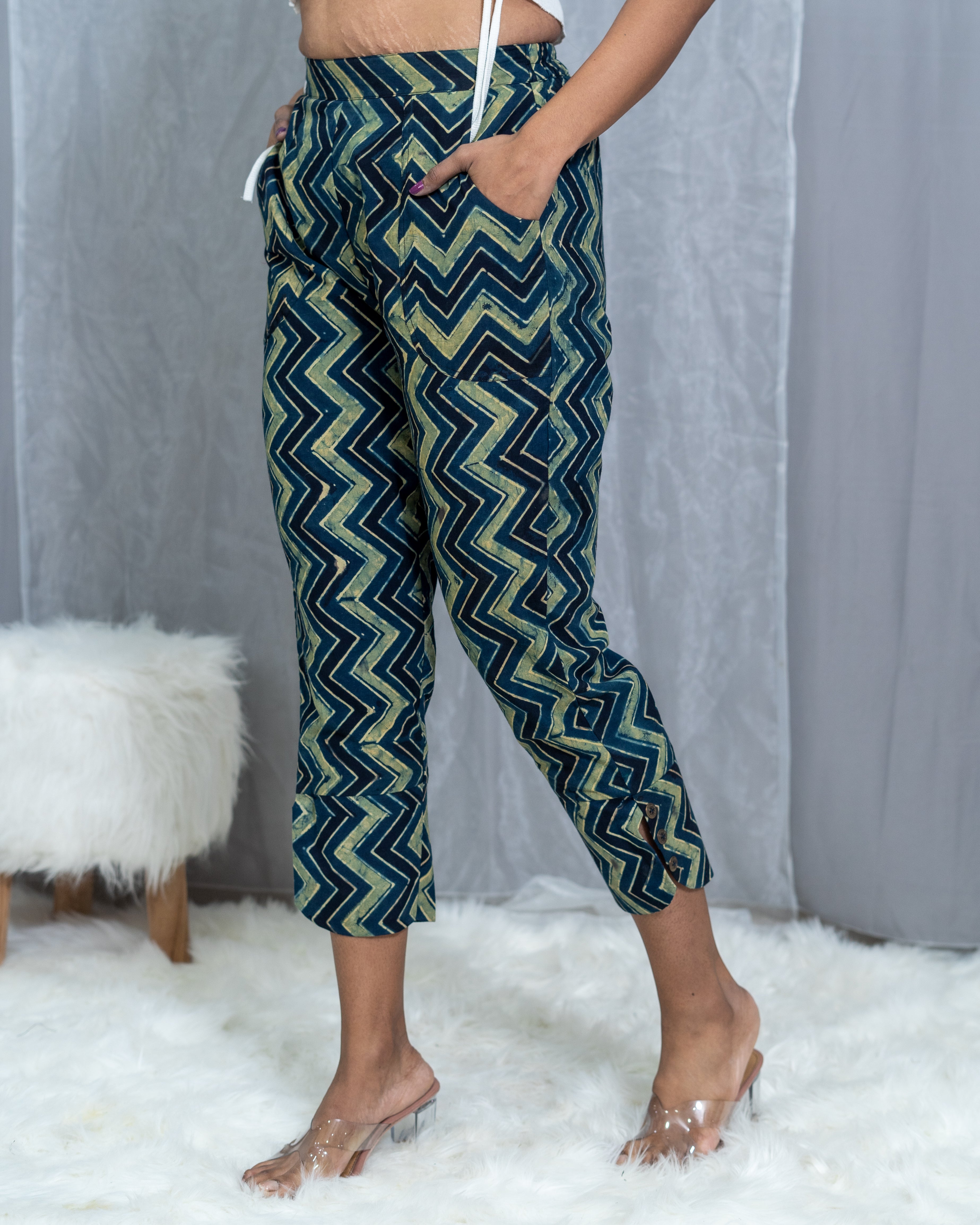 Ajrakh Zig zag Handblock printed cotton pants