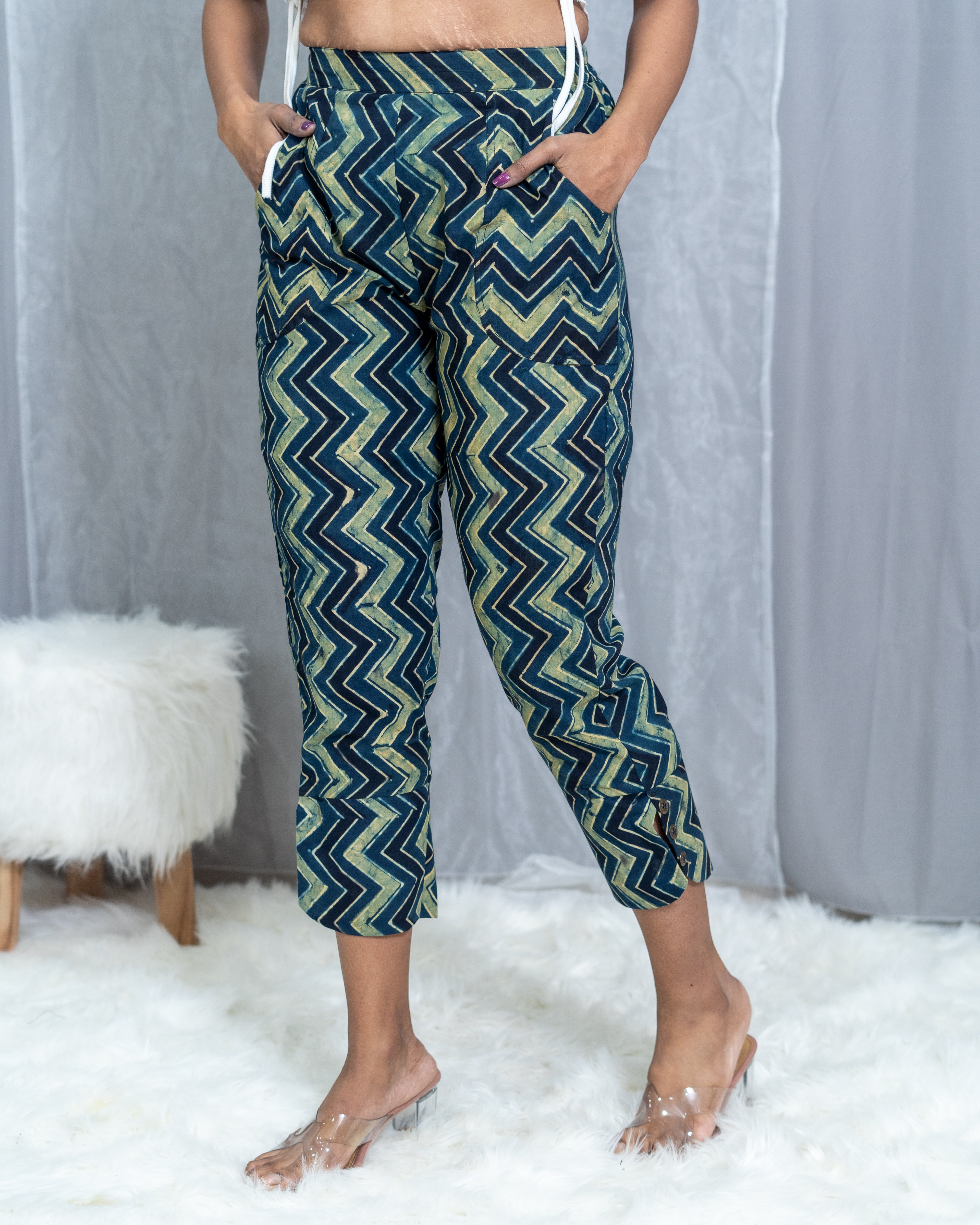 Ajrakh Zig zag Handblock printed cotton pants
