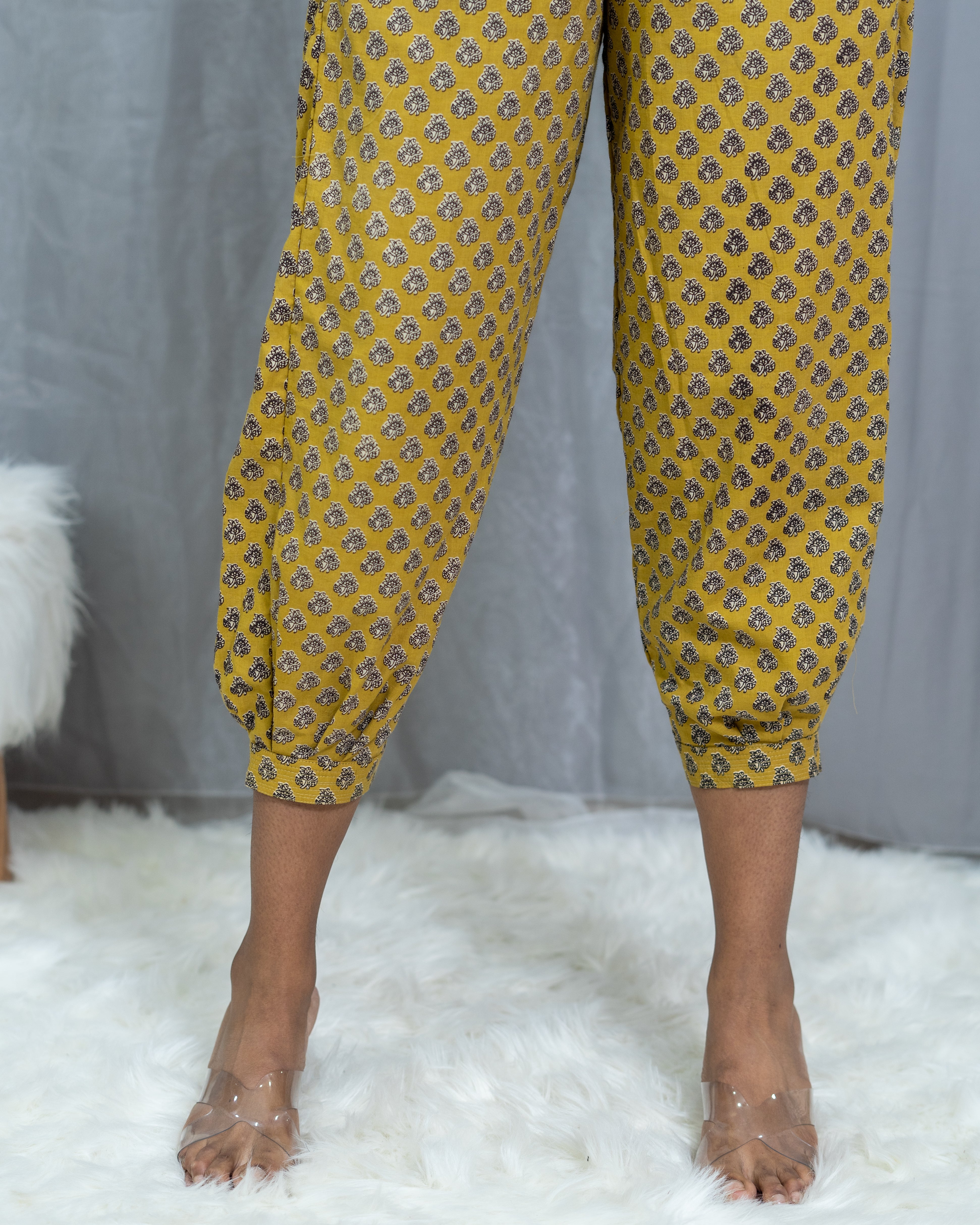Mustard Bagru Booti Handblock Printed Cotton Pants