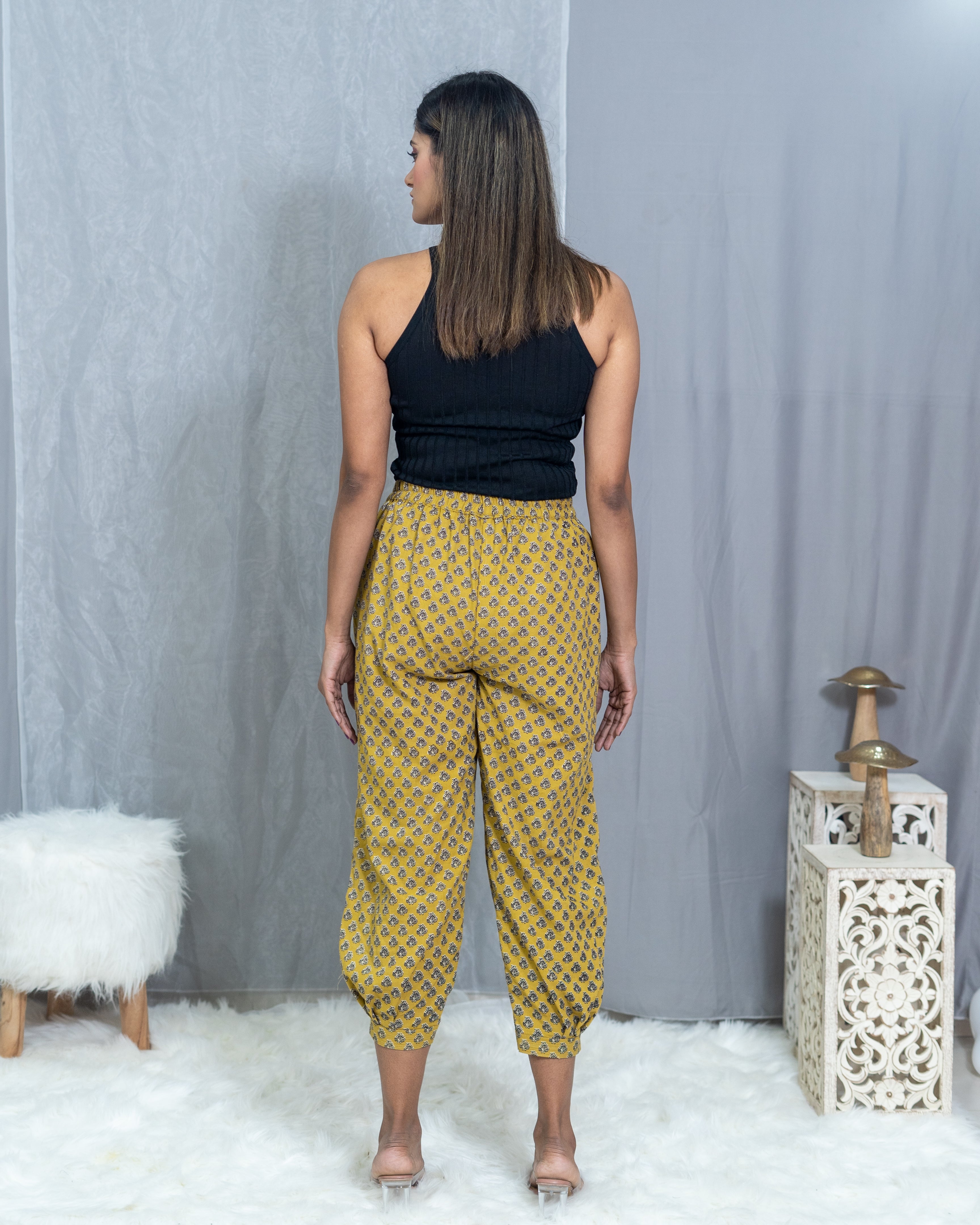 Mustard Bagru Booti Handblock Printed Cotton Pants