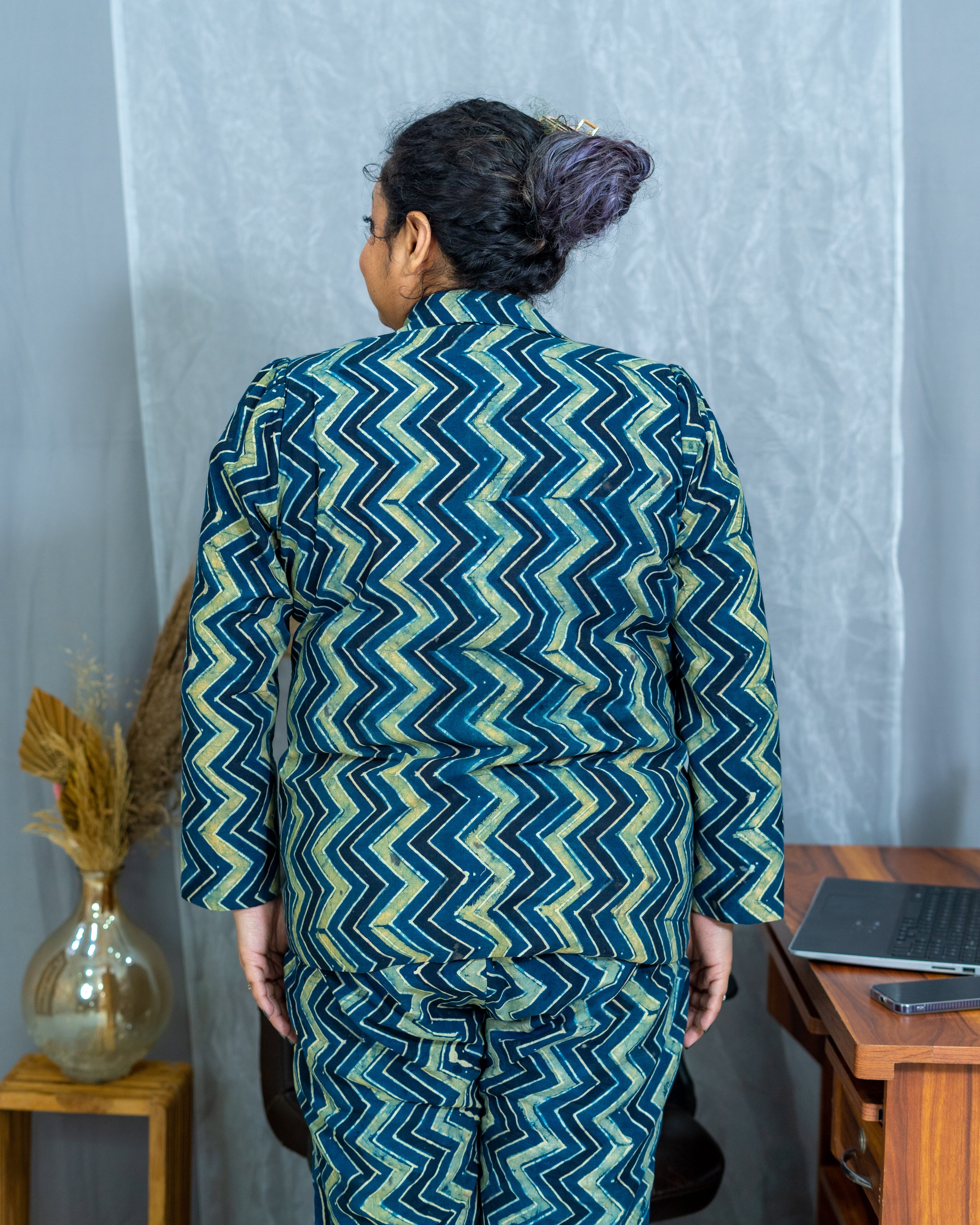 Ajrakh zig zag cotton blazer set