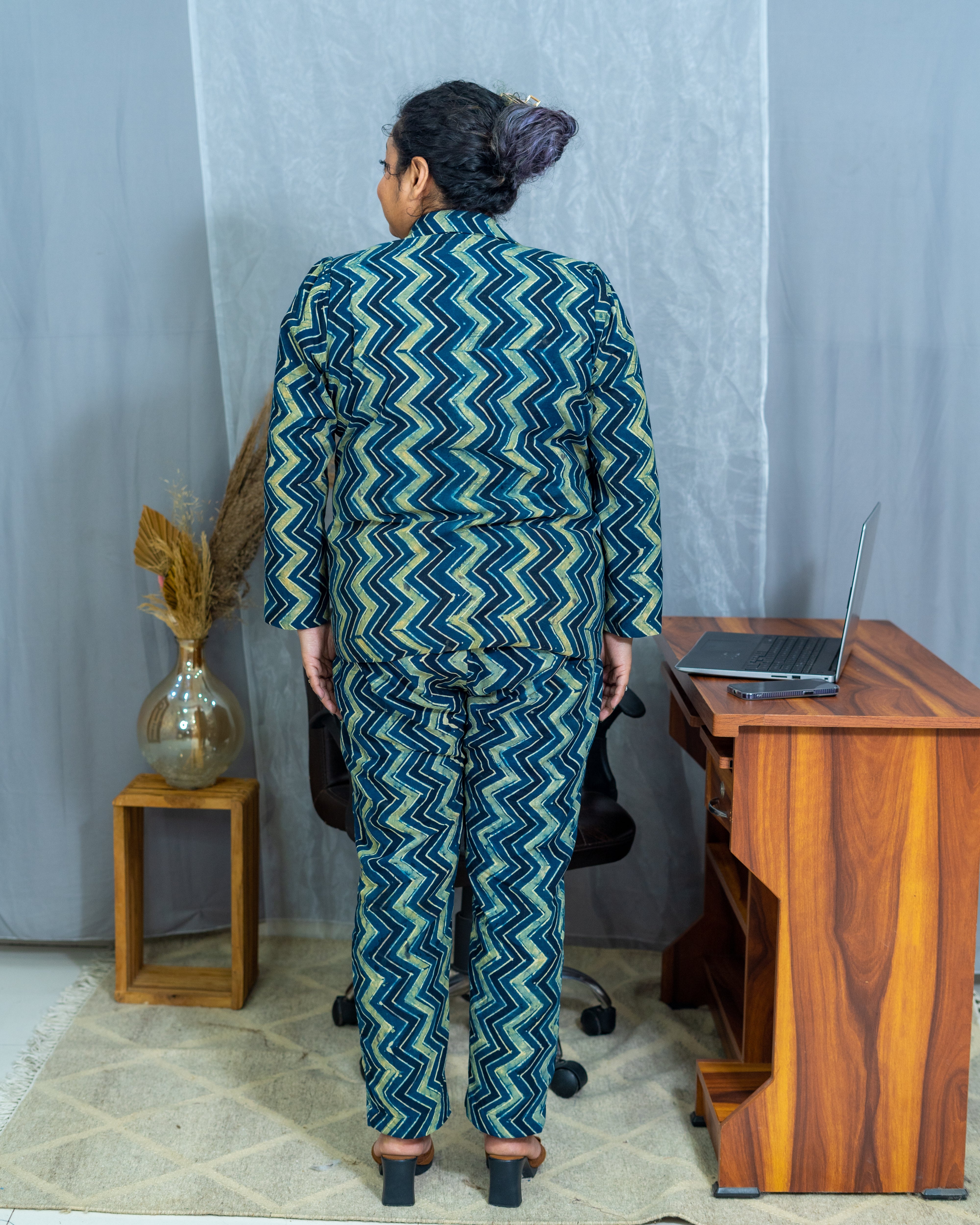 Ajrakh zig zag cotton blazer set