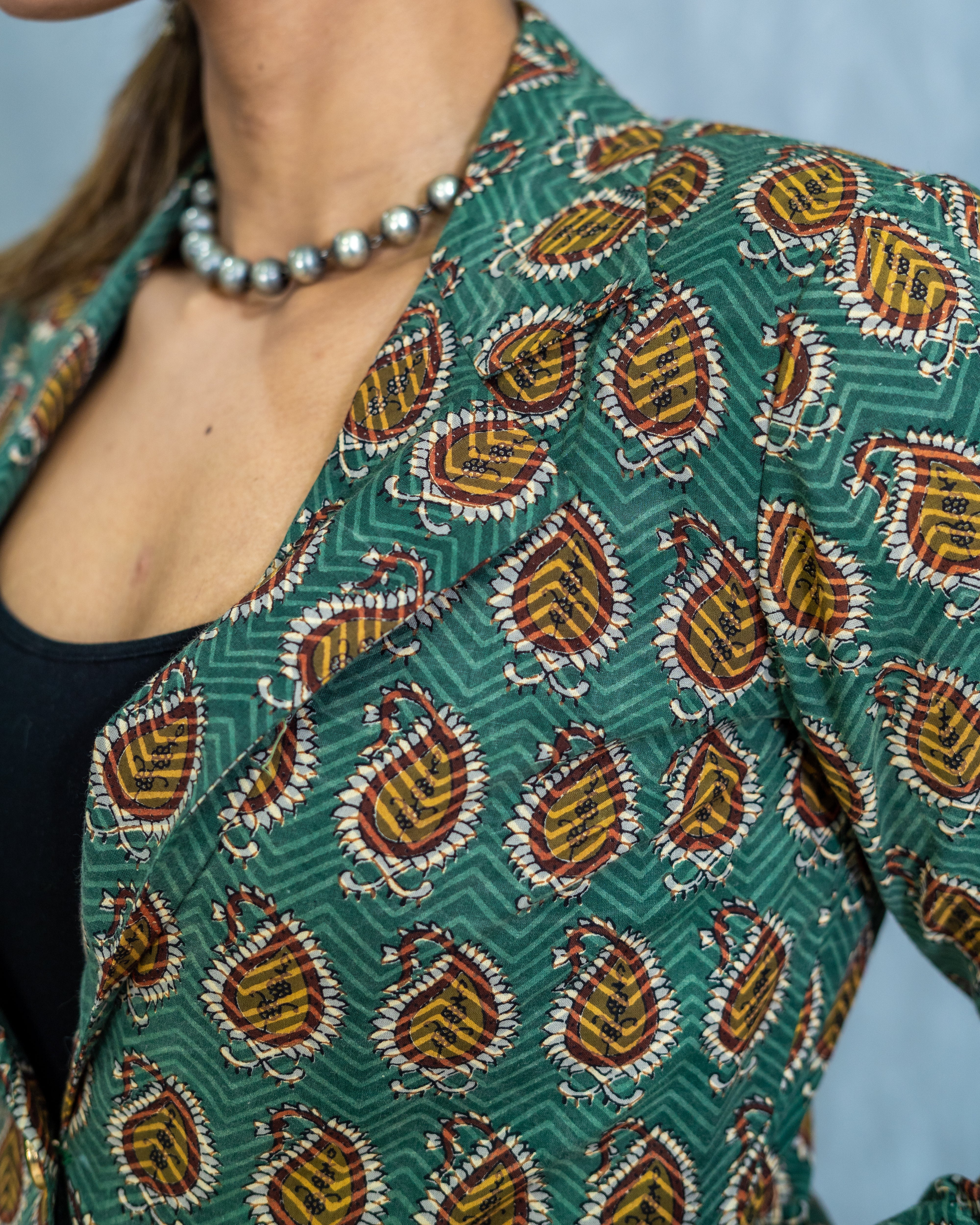 Green bagru handblock cotton blazer set