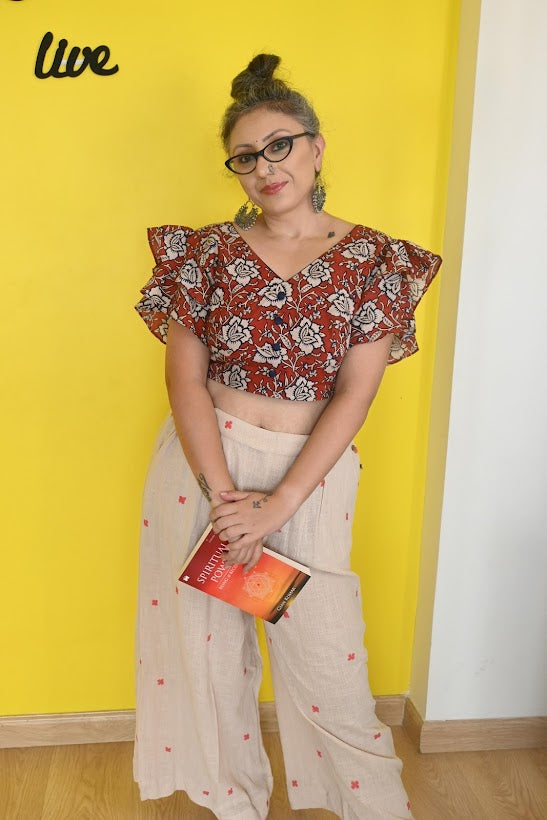Red Kalamkari Bagru Handblock Printed  Crop Top
