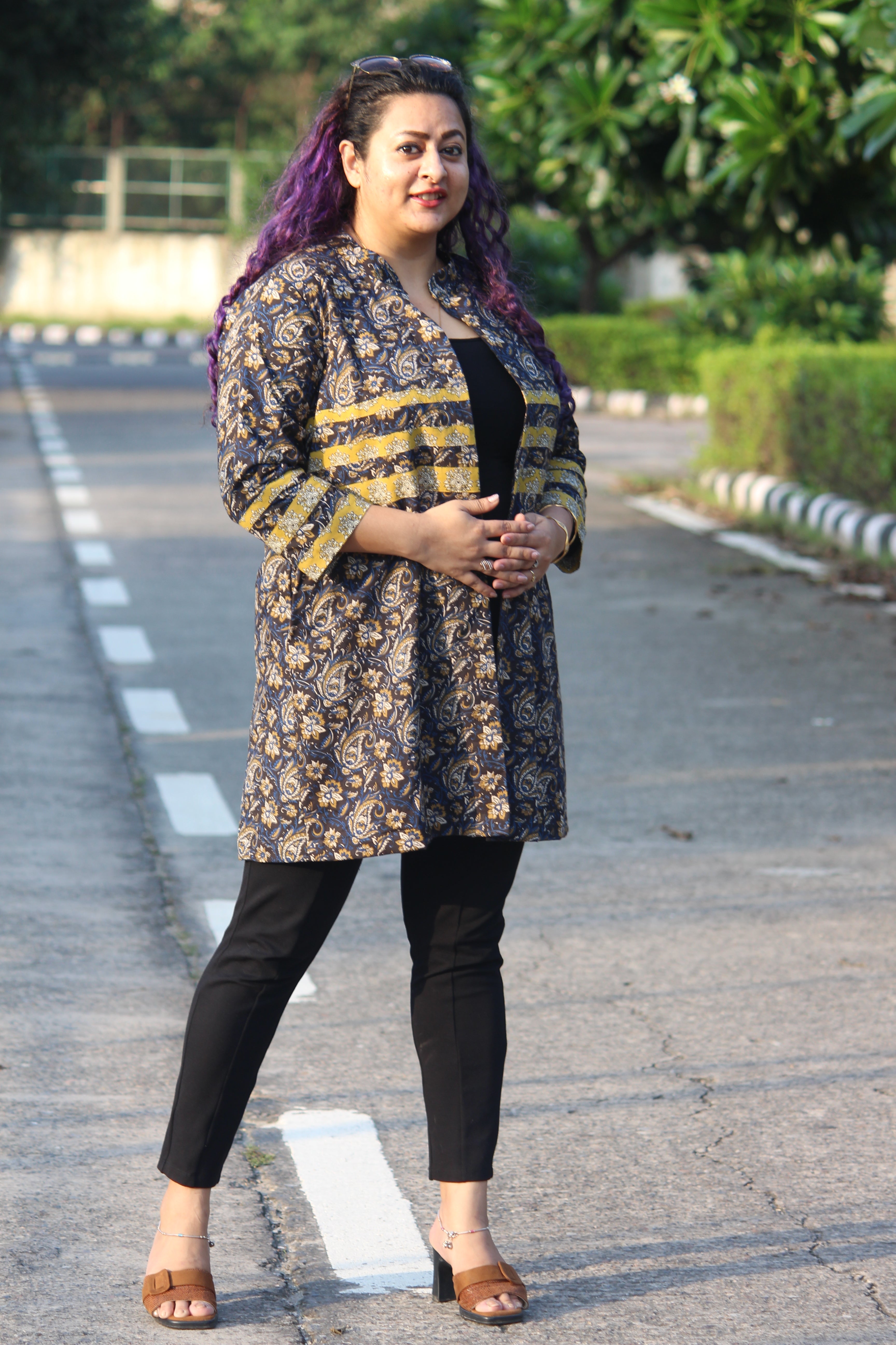 Black Bagru Kalamkari Handblock Printed Knee Length Cotton shrug