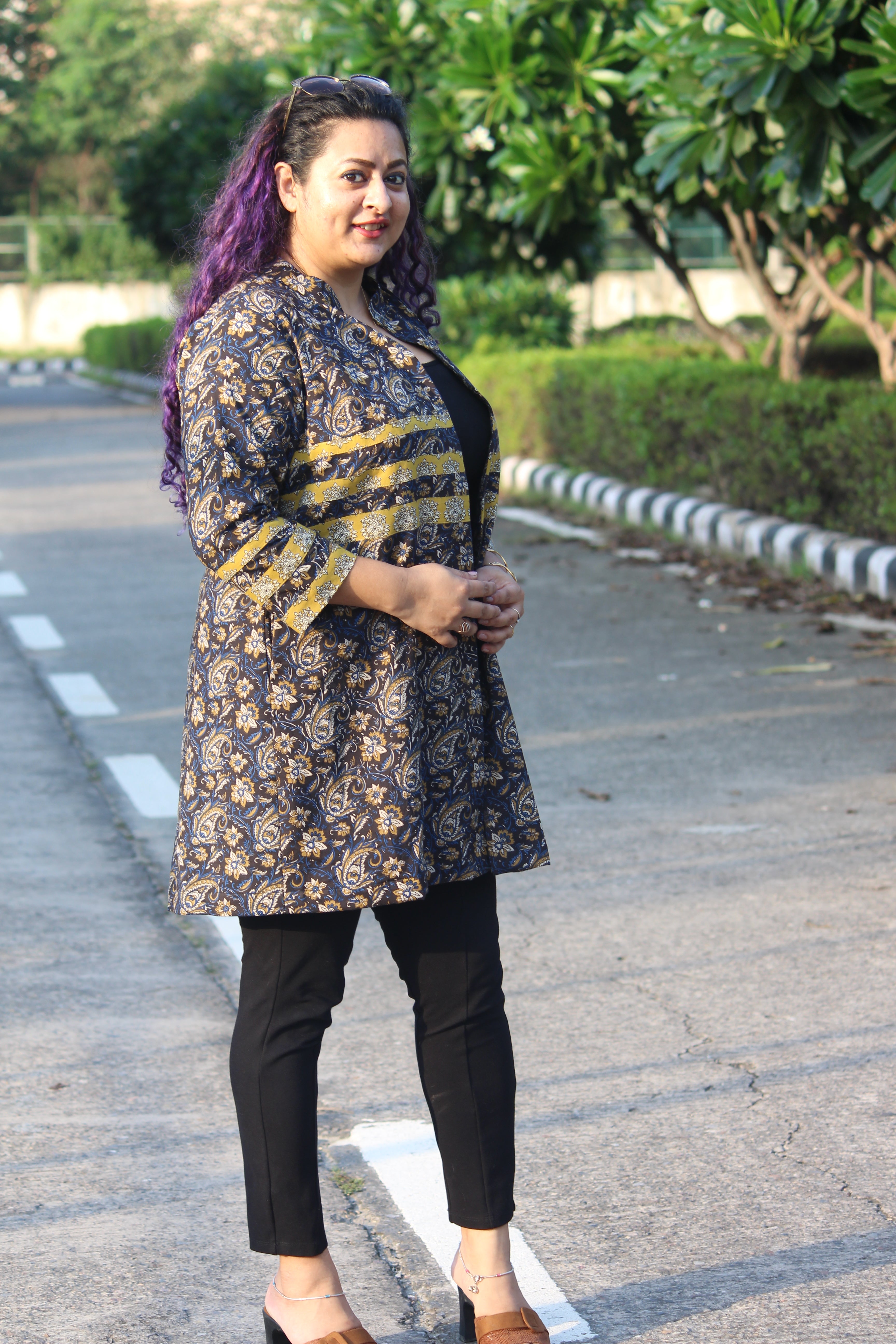 Black Bagru Kalamkari Handblock Printed Knee Length Cotton shrug