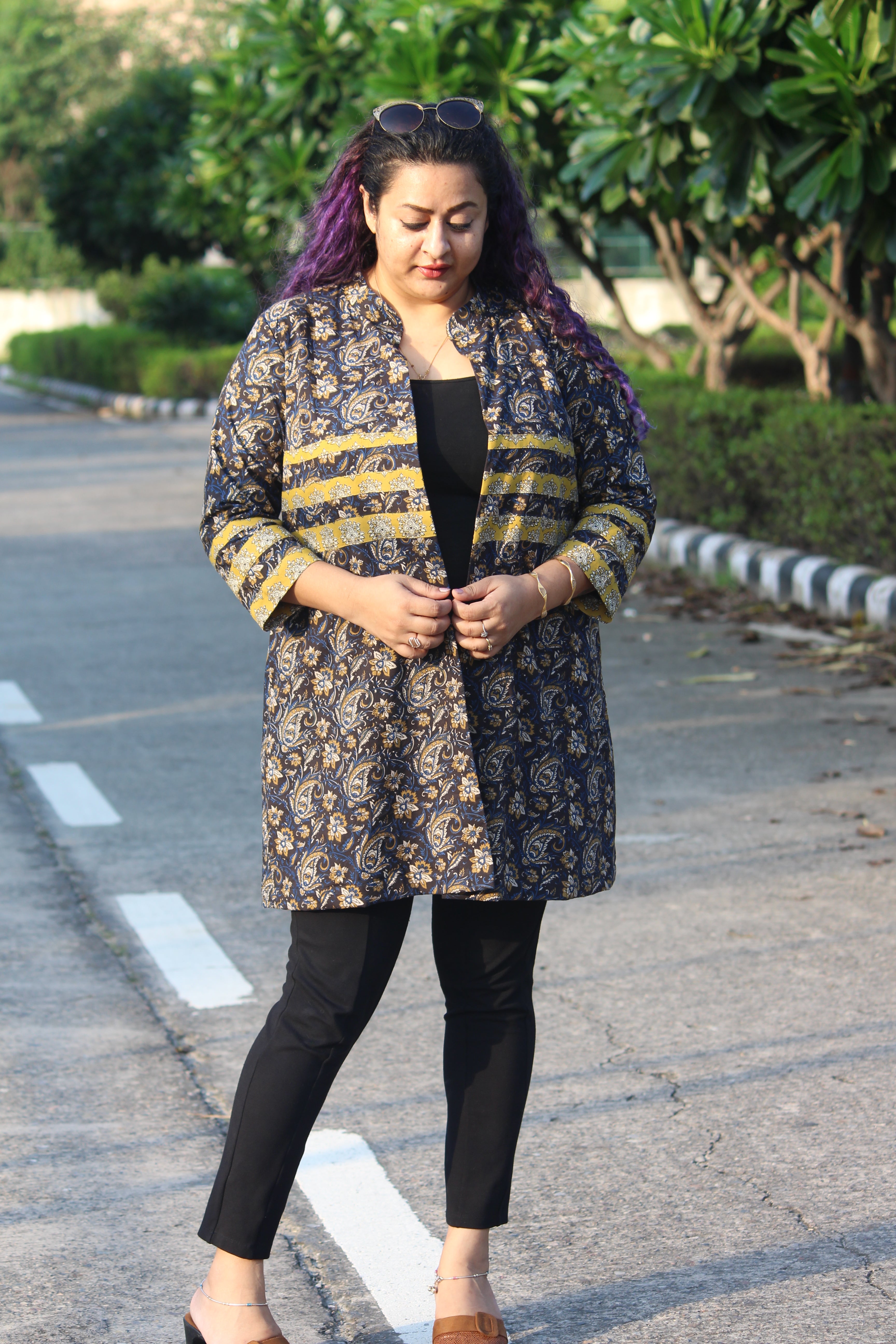 Black Bagru Kalamkari Handblock Printed Knee Length Cotton shrug