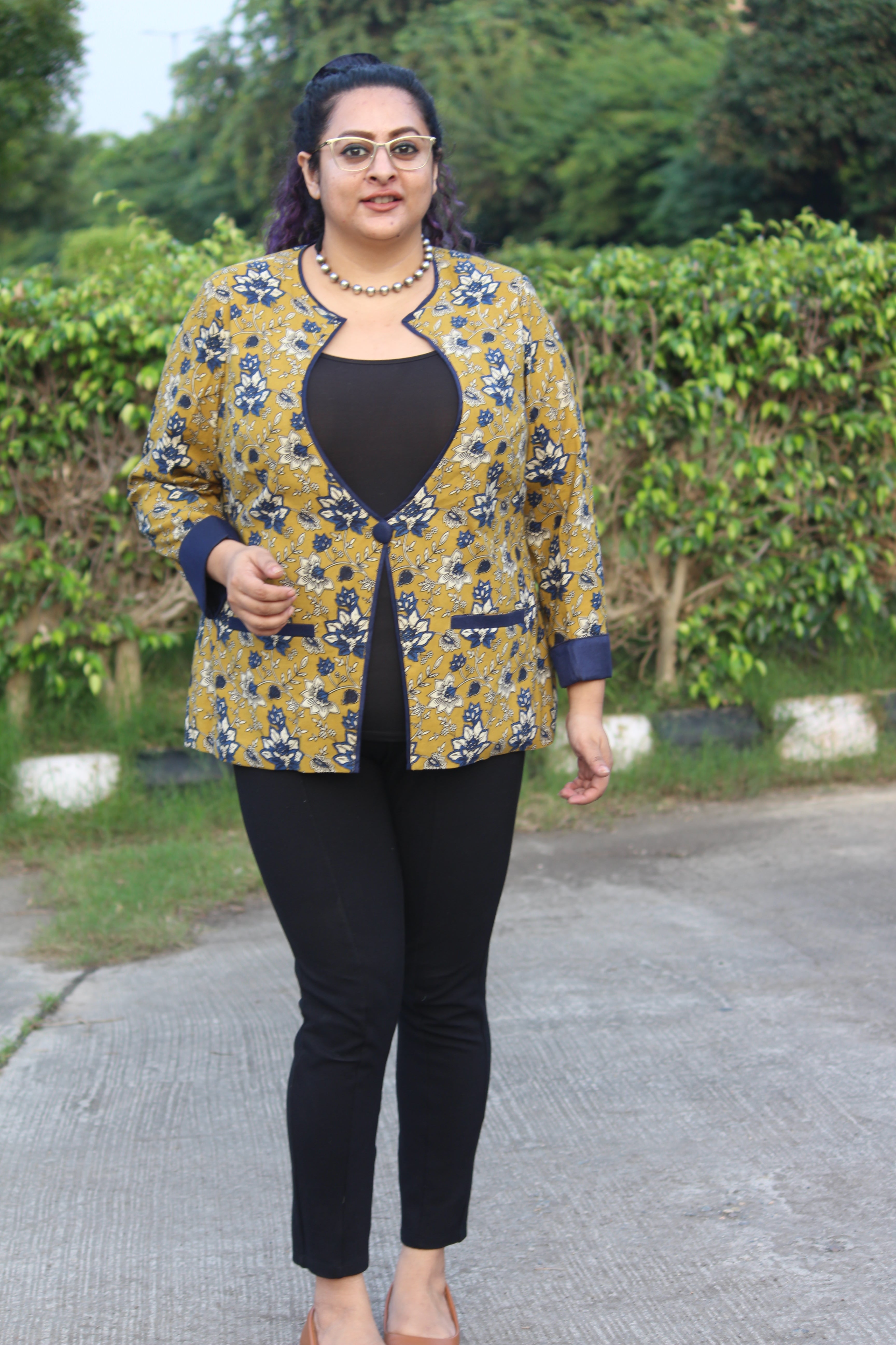 Mustard Kalamkari Bagru Handblock  Cotton Blazer