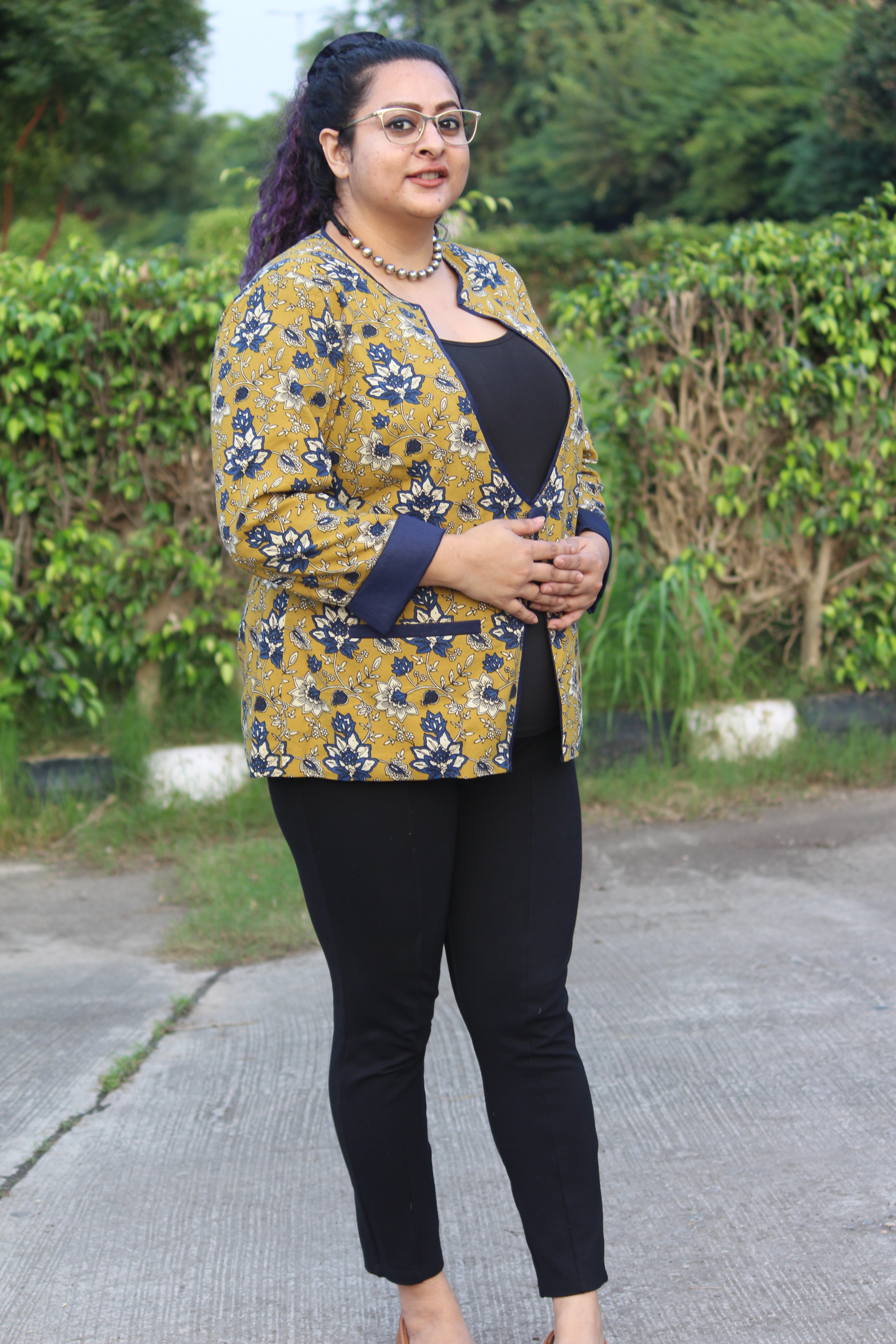 Mustard Kalamkari Bagru Handblock  Cotton Blazer