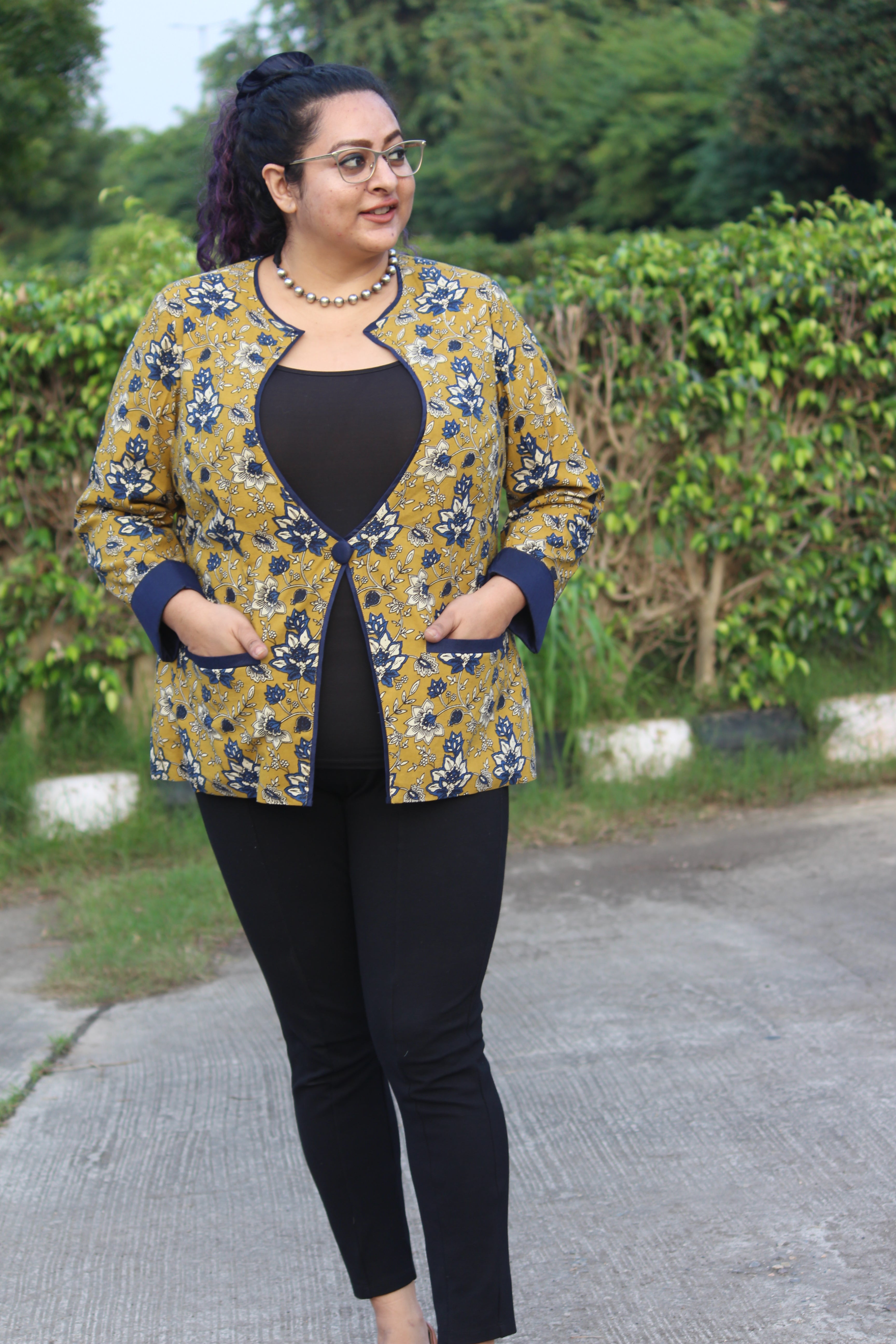 Mustard Kalamkari Bagru Handblock  Cotton Blazer