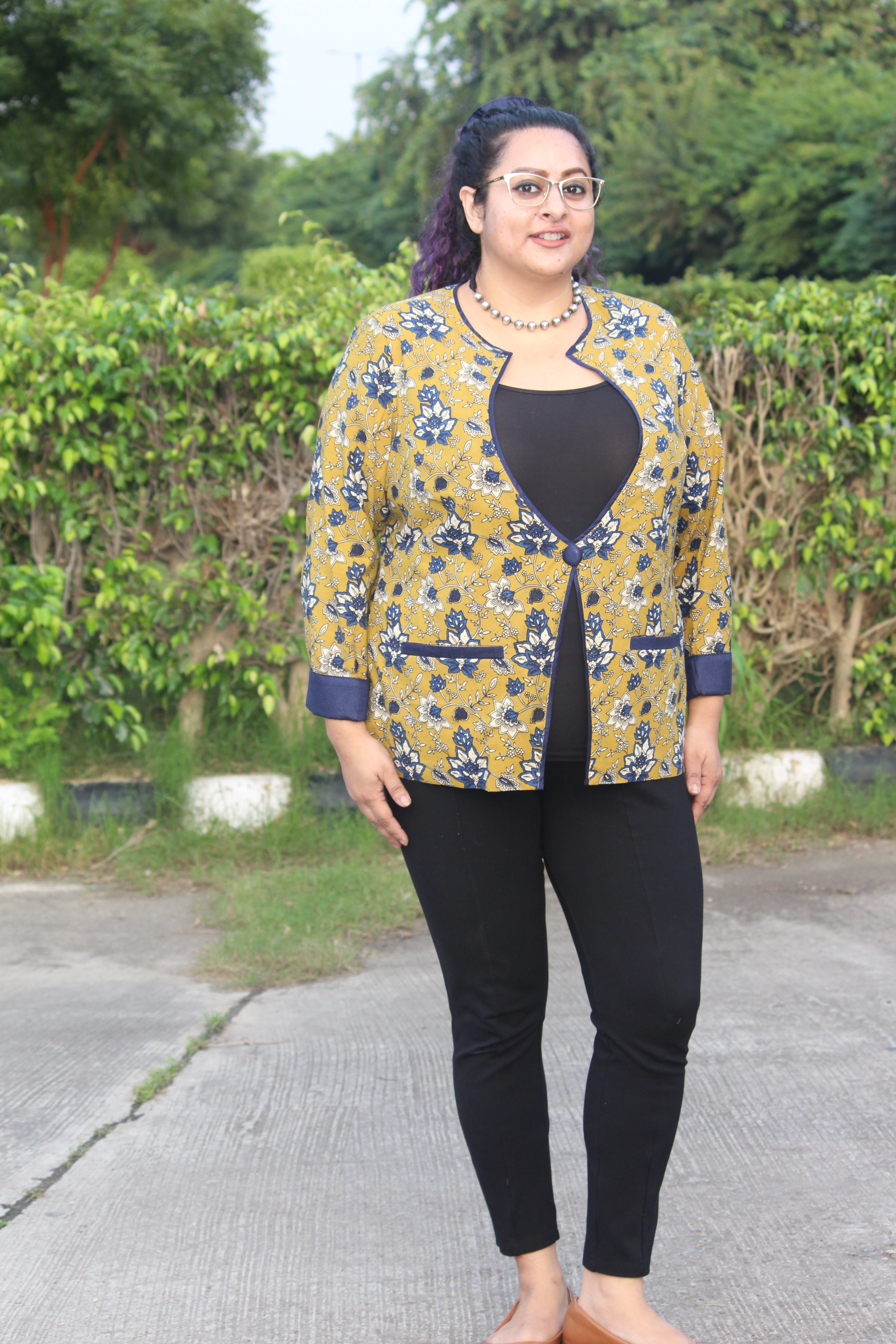 Mustard Kalamkari Bagru Handblock  Cotton Blazer