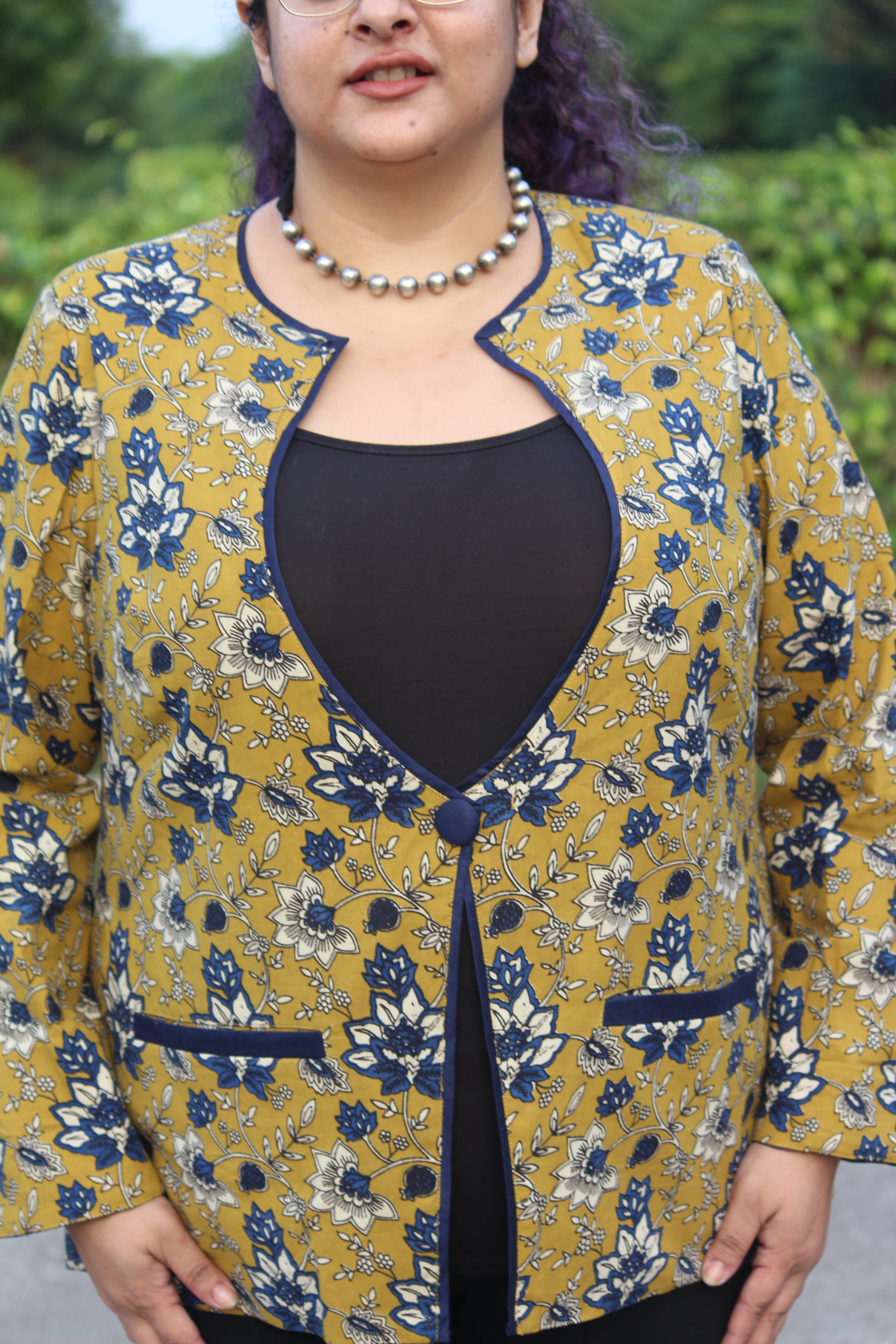 Mustard Kalamkari Bagru Handblock  Cotton Blazer
