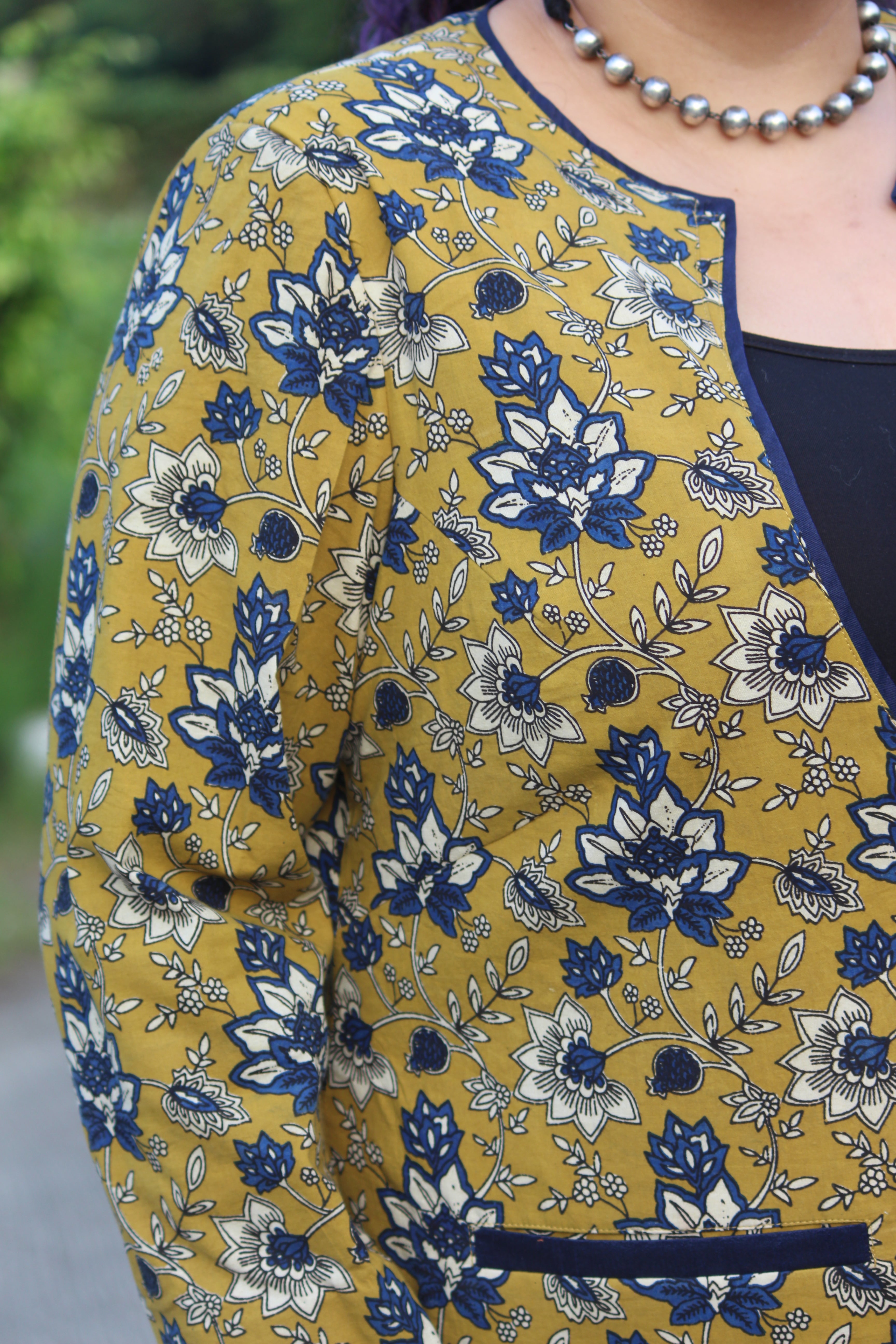 Mustard Kalamkari Bagru Handblock  Cotton Blazer