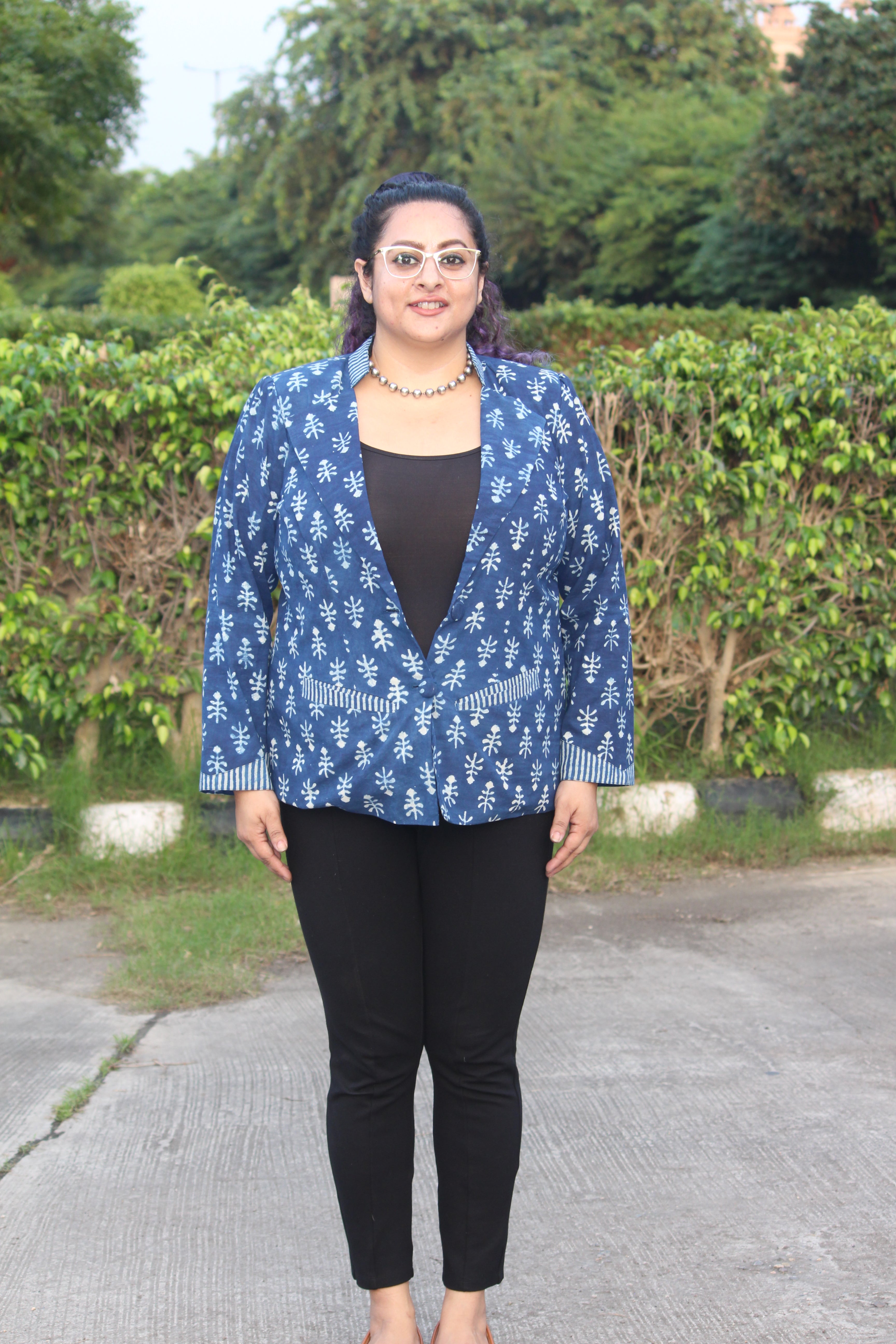 Indigo Dabu Handblock Printed Cotton Blazer